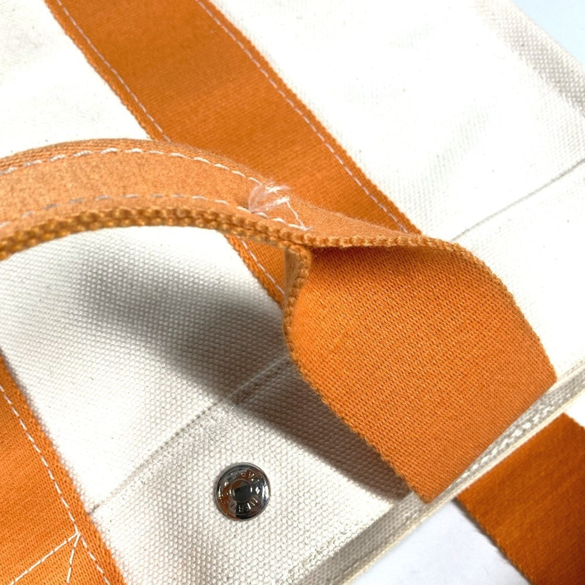 Hermes Beige Orange Canvas Handbag Tote Bag (Pre-Owned)
