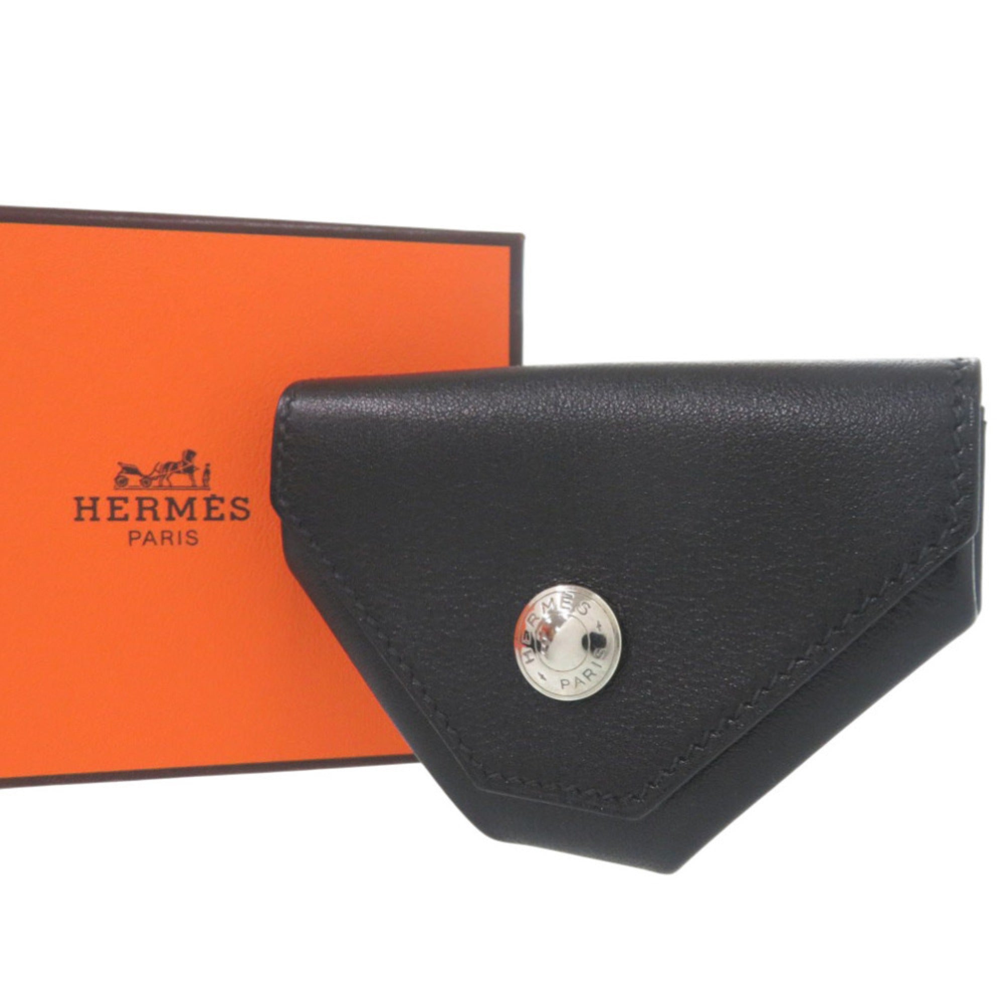 Hermes Black Gulliver Leather Coin Purse/Coin Case (Pre-Owned)