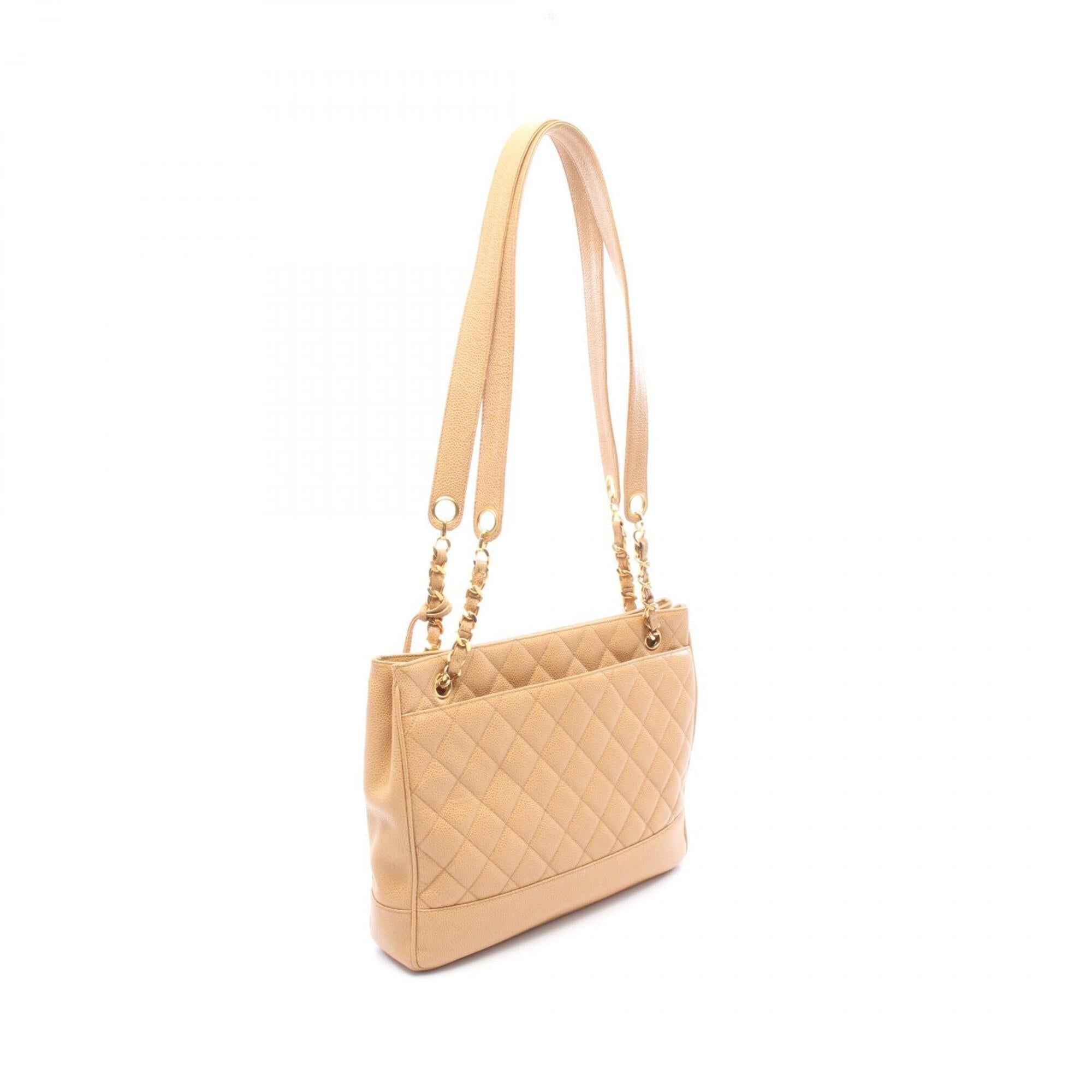 Chanel Beige Grained Calfskin Handbag Tote Bag (Pre-Owned)
