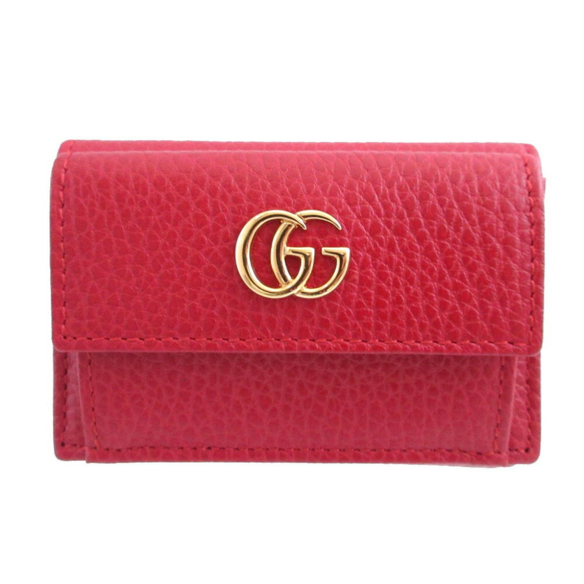Gucci Red Color Leather Wallet (Tri-Fold) (Pre-Owned)