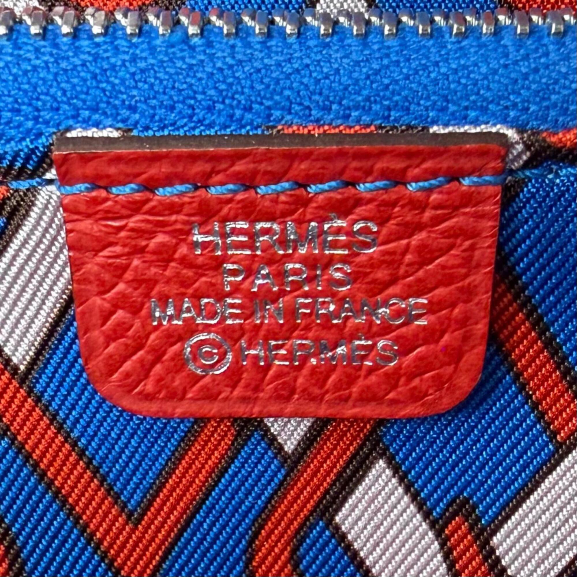 Hermes Blue Hydra Epsom Leather Silk Coin Purse/Coin Case (Pre-Owned)