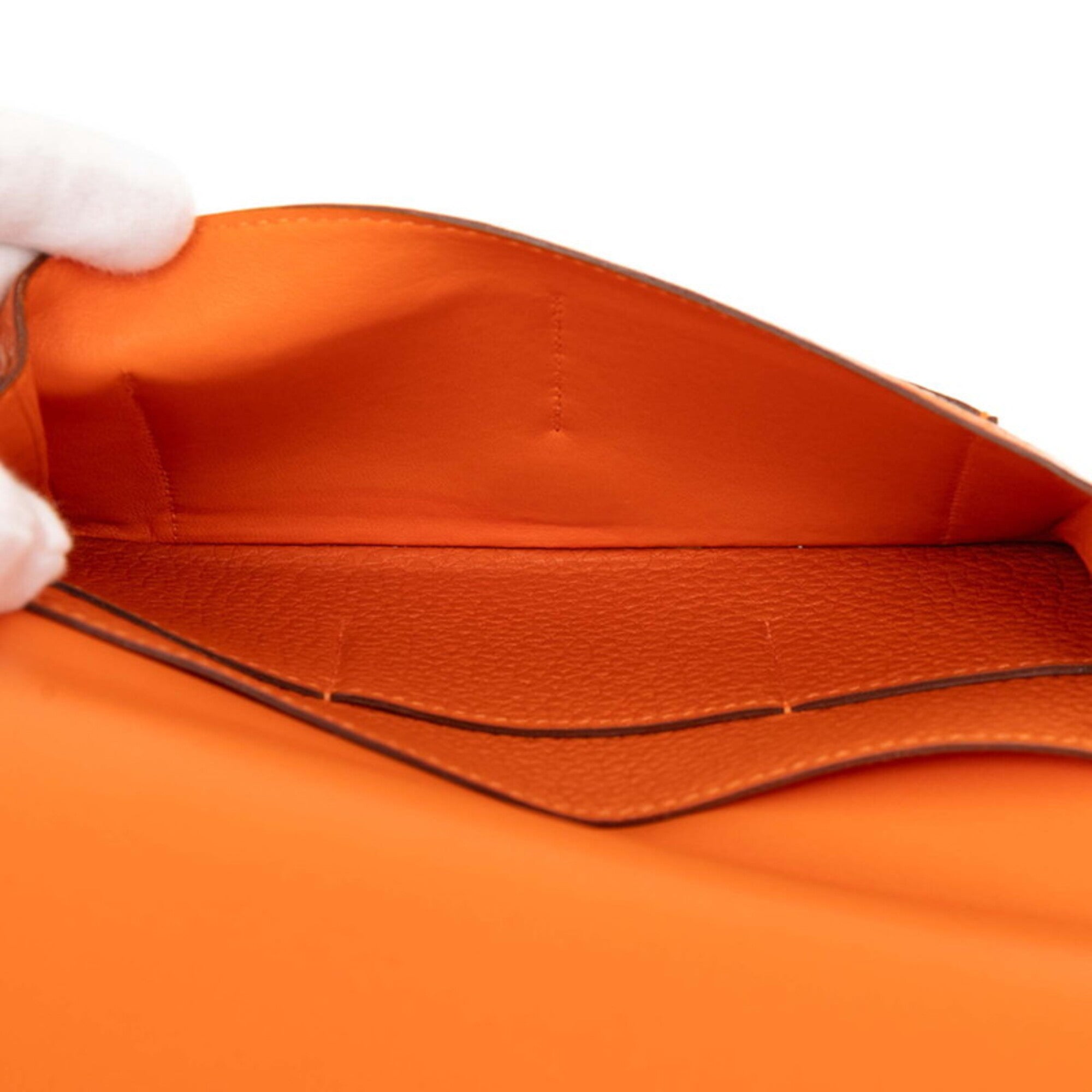 Hermes Dogon Duo Orange Taurillon Clemence Leather Long Wallet (Bi-Fold) (Pre-Owned)