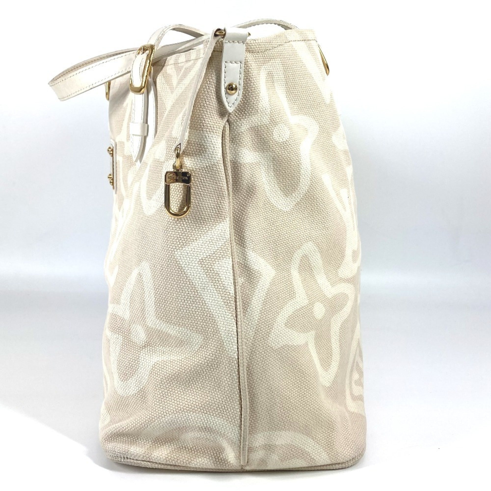 Louis Vuitton Beige Leather Canvas Shoulder Bag Tote Bag (Pre-Owned)