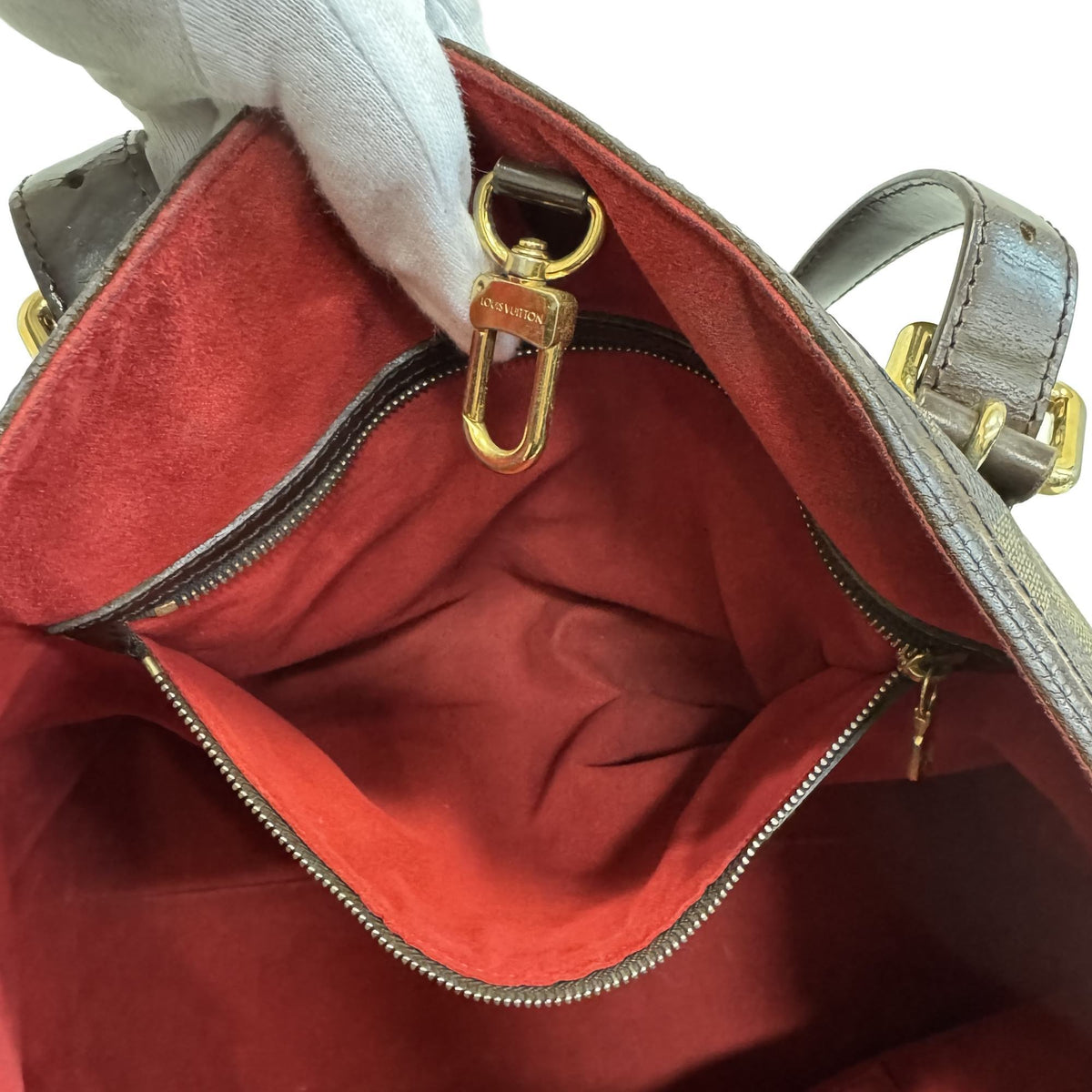 Louis Vuitton Brown Damier Canvas Ebene Red Color Damier Canvas Handbag (Pre-Owned)