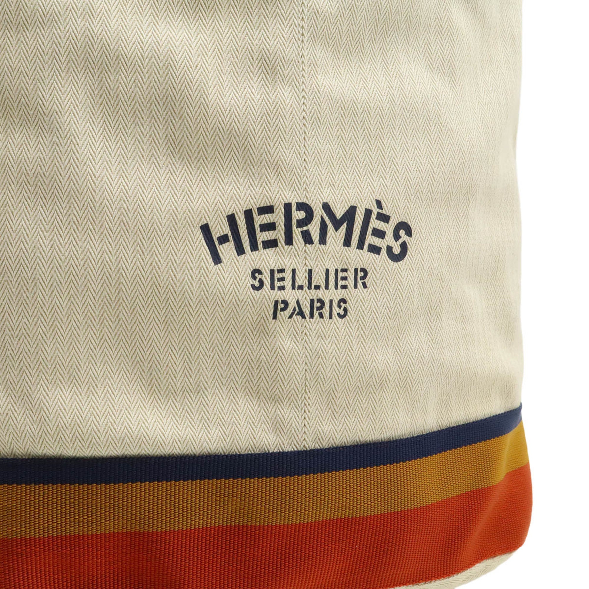 Hermes Natural Navy Orange Yellow Canvas Shoulder Bag Sling Bag (Pre-Owned)
