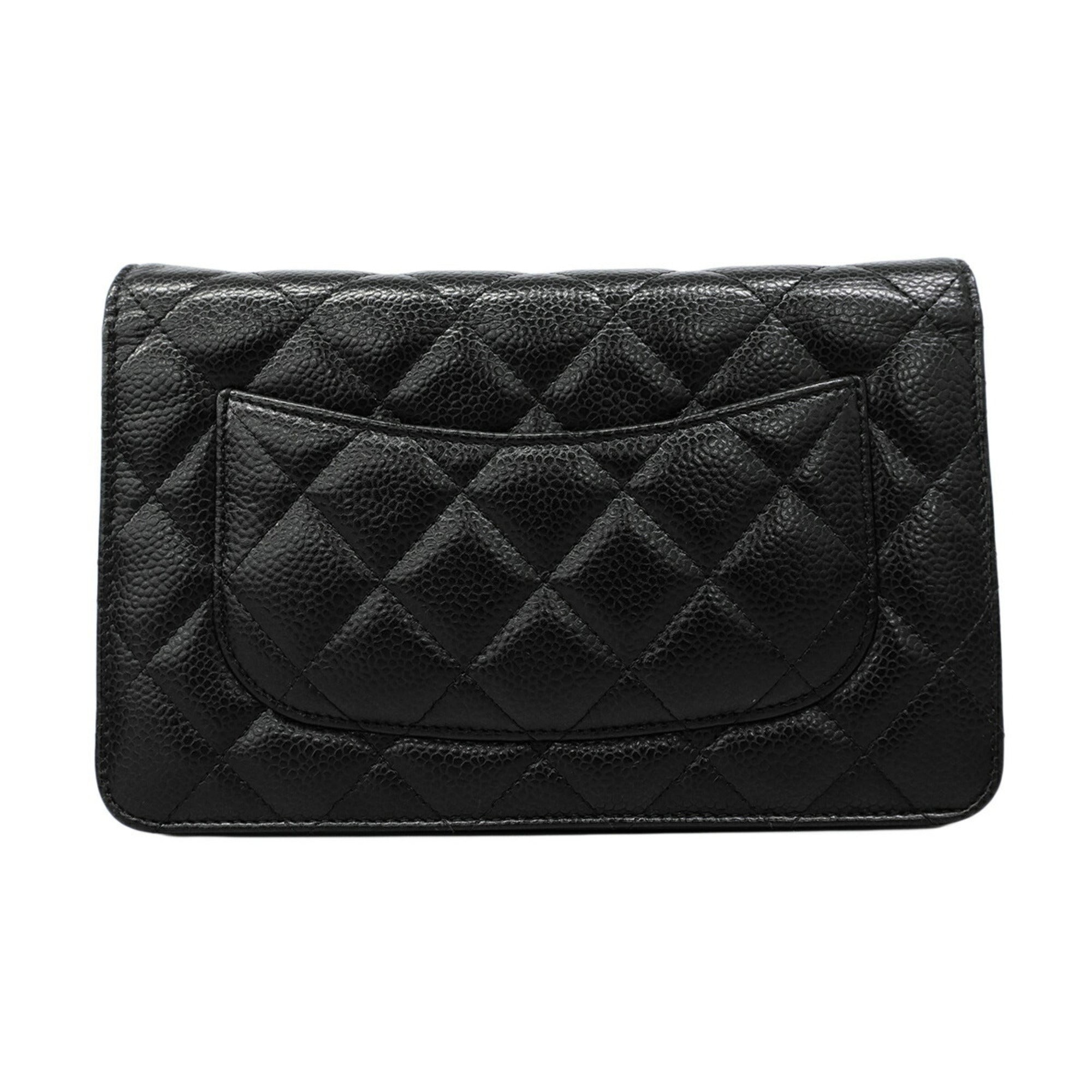 Chanel Black Grained Calfskin Chain/Shoulder Wallet (Pre-Owned)