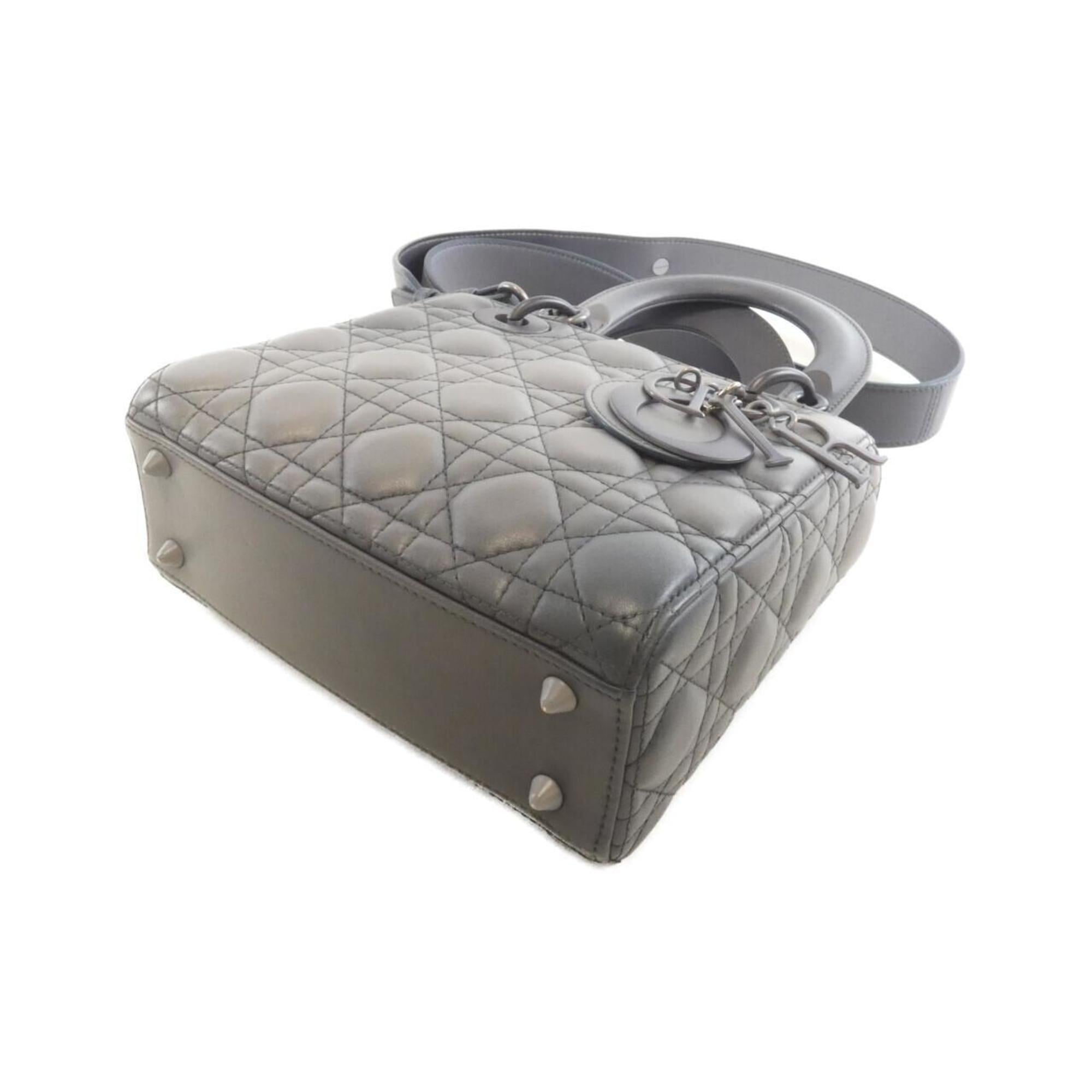 Christian Dior Lady Dior Gray Silver Leather Handbag (Pre-Owned)