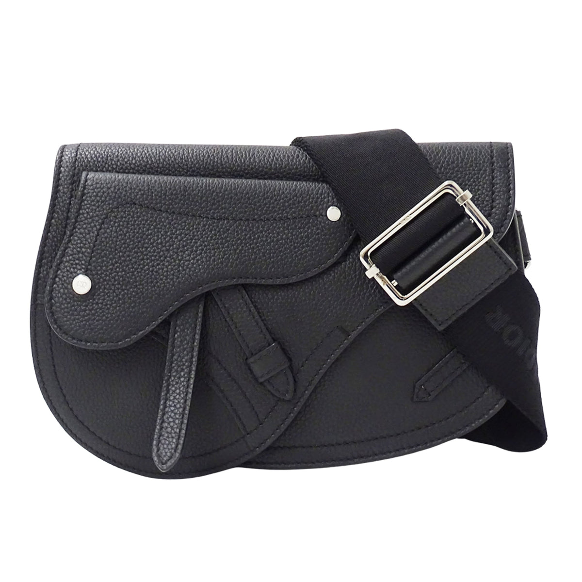 Christian Dior Black Leather Saddle Bag Shoulder Bag Sling Bag (Pre-Owned)