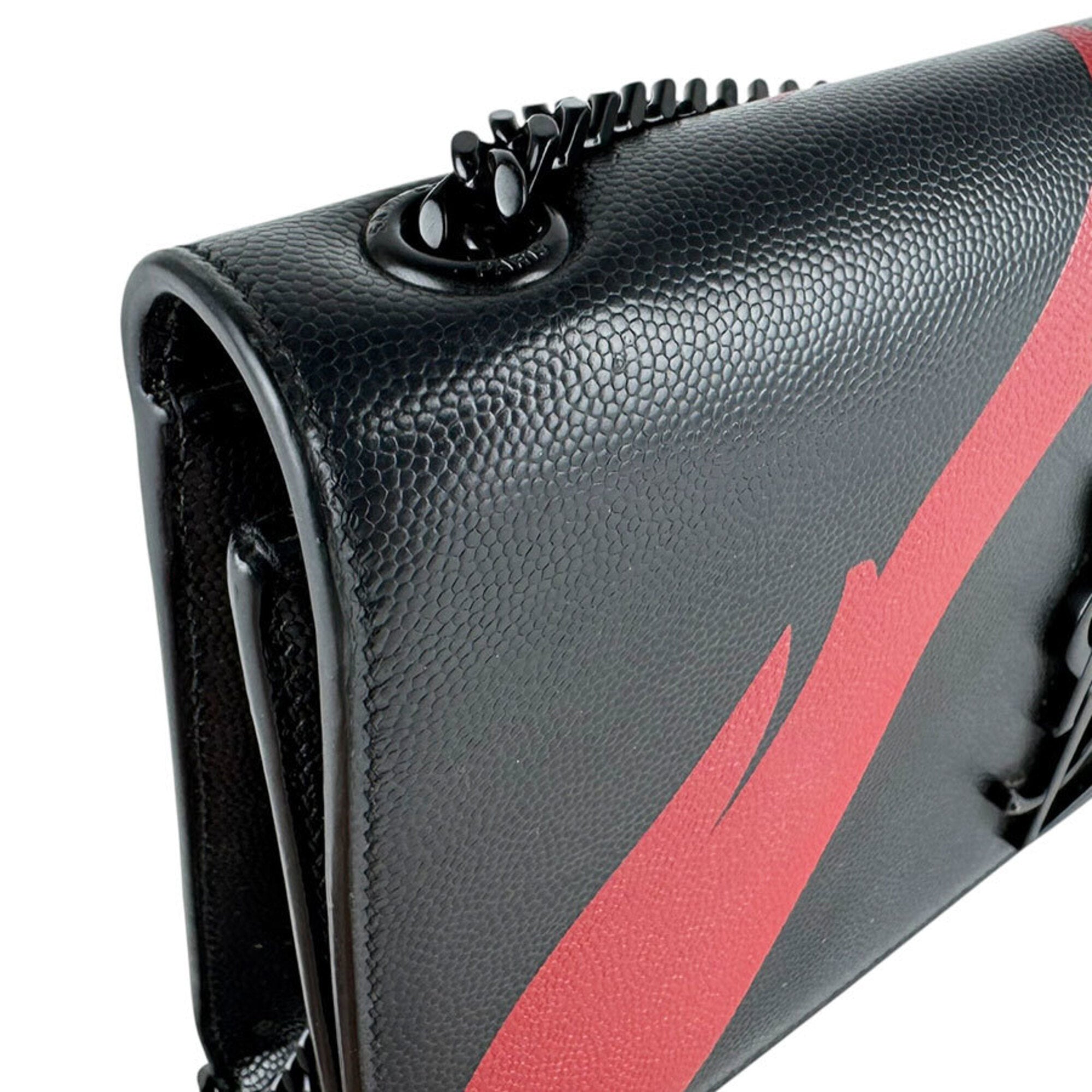 Saint Laurent Black Red Color Leather Shoulder Bag (Pre-Owned)