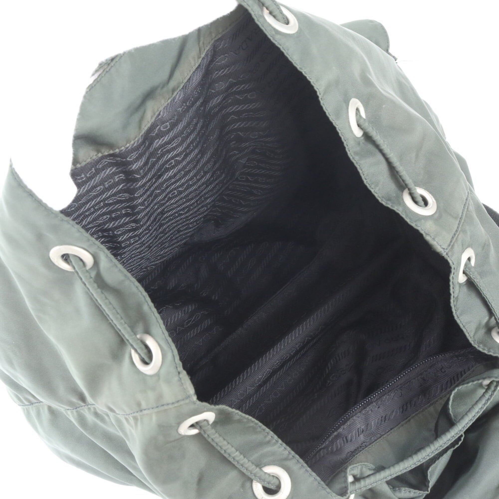 Prada Green Nylon Leather Backpack Handbag (Pre-Owned)