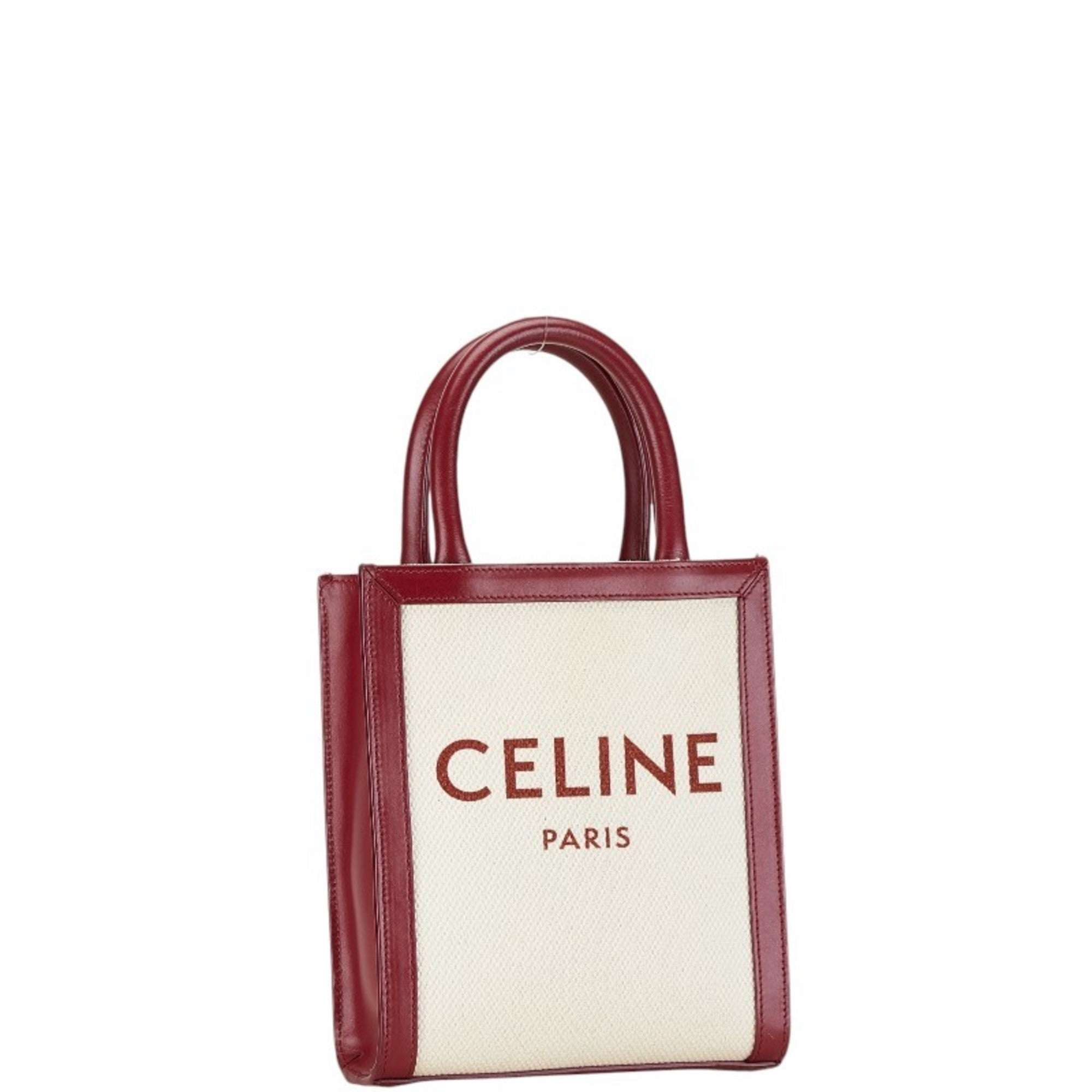 Celine Red Color White Canvas Leather Handbag Shoulder Bag (Pre-Owned)