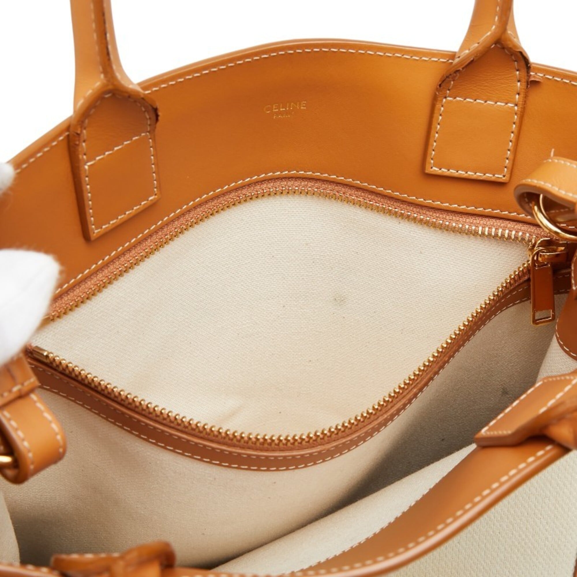 Celine Cabas Brown Ivory Canvas Leather Handbag Shoulder Bag (Pre-Owned)