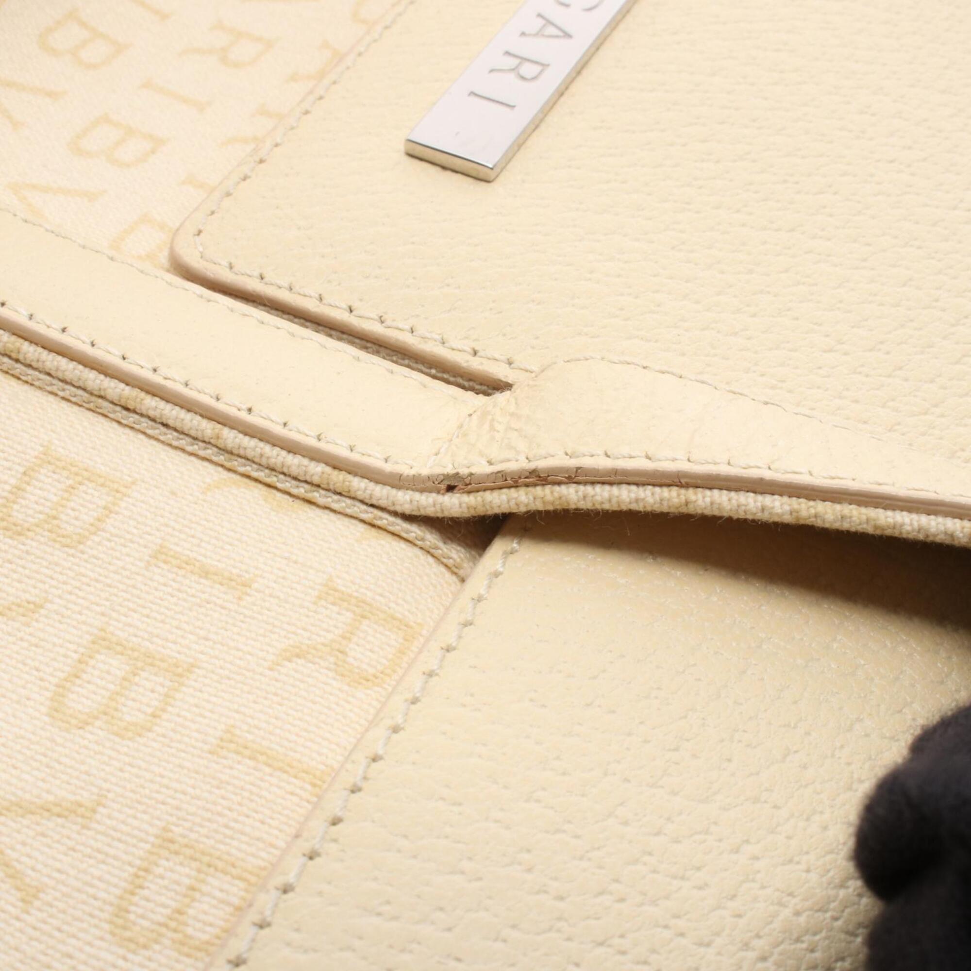 Bvlgari Logomania Beige Ivory Canvas Leather Handbag (Pre-Owned)