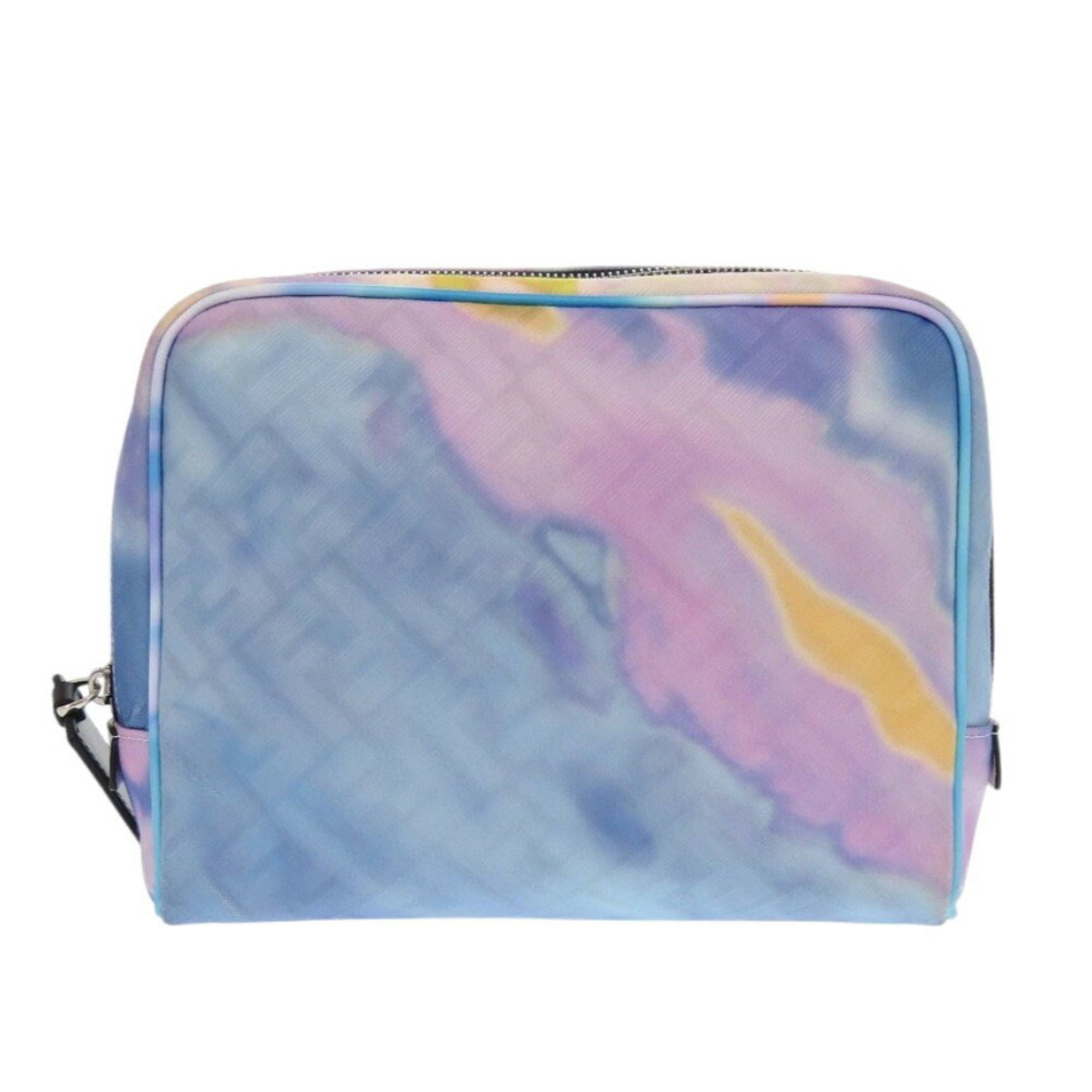 Fendi Light Blue Purple Yellow Fabric Leather Pouch (Pre-Owned)
