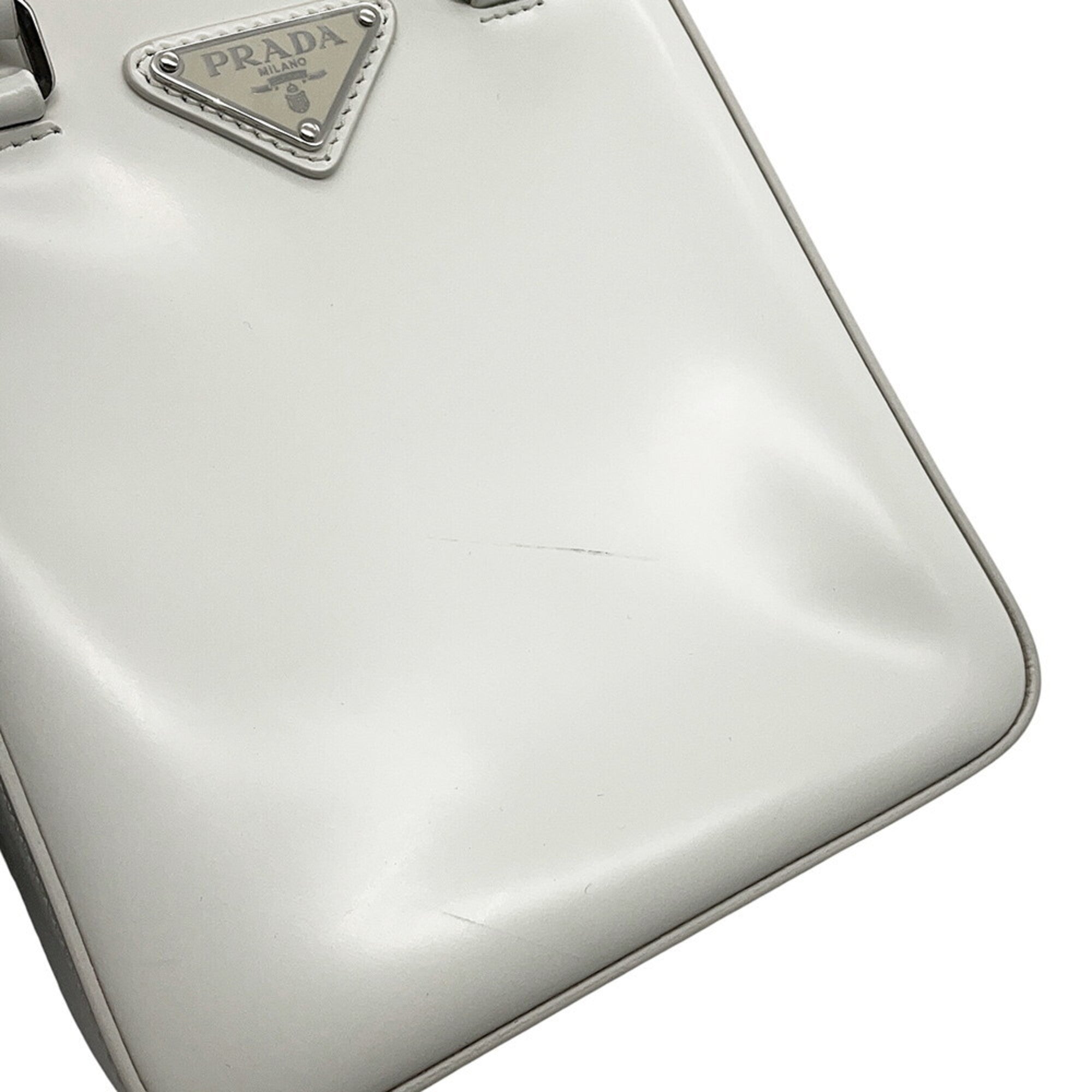 Prada White Leather Handbag Shoulder Bag (Pre-Owned)
