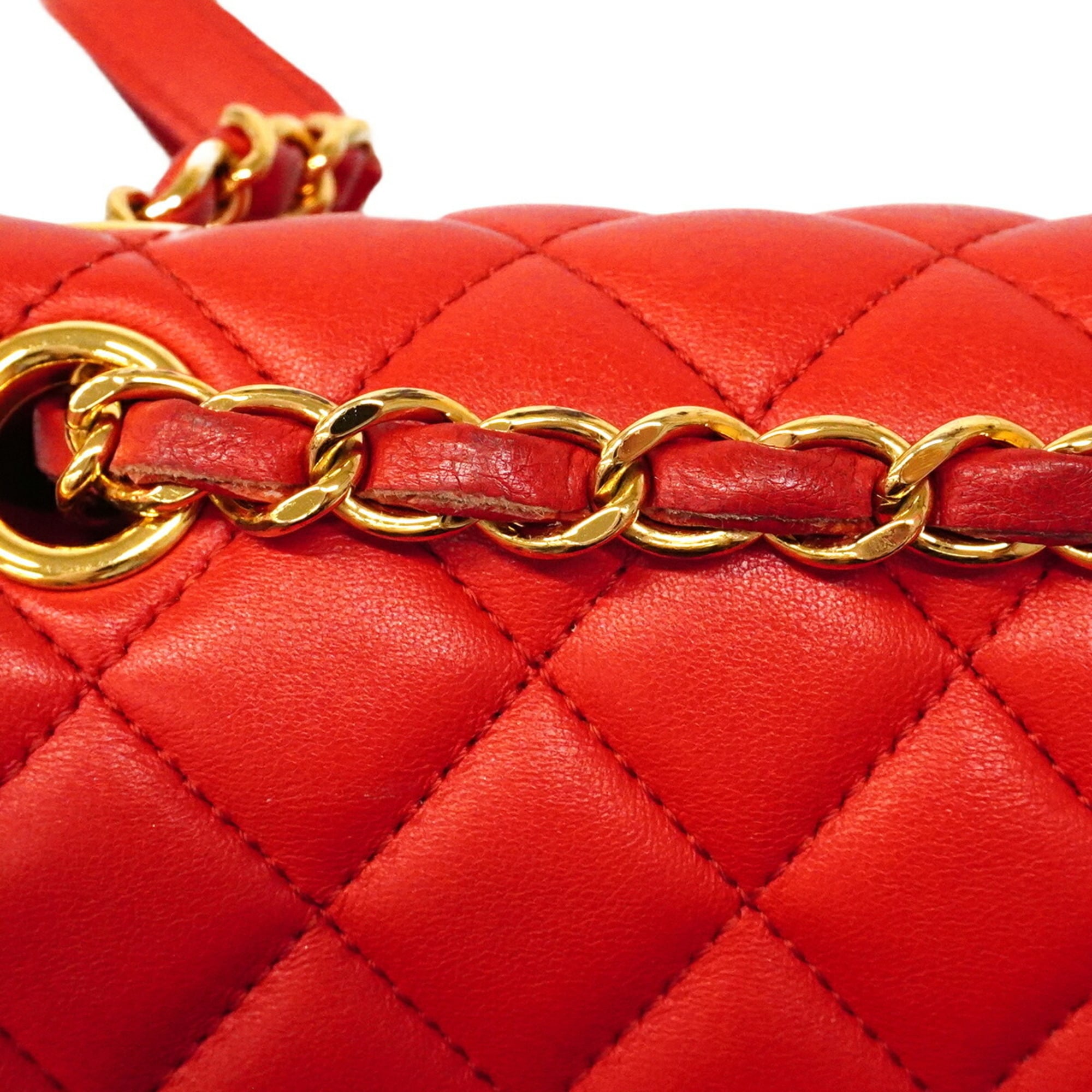 Chanel Red Color Leather Backpack (Pre-Owned)