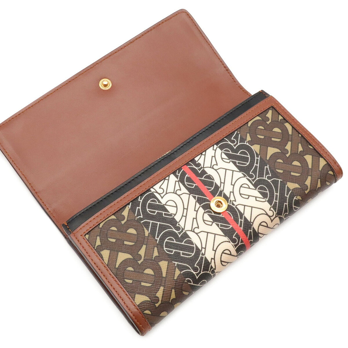Burberry Beige Black Brown Ivory Red Color Coated Canvas Leather Long Wallet (Bi-Fold) (Pre-Owned)