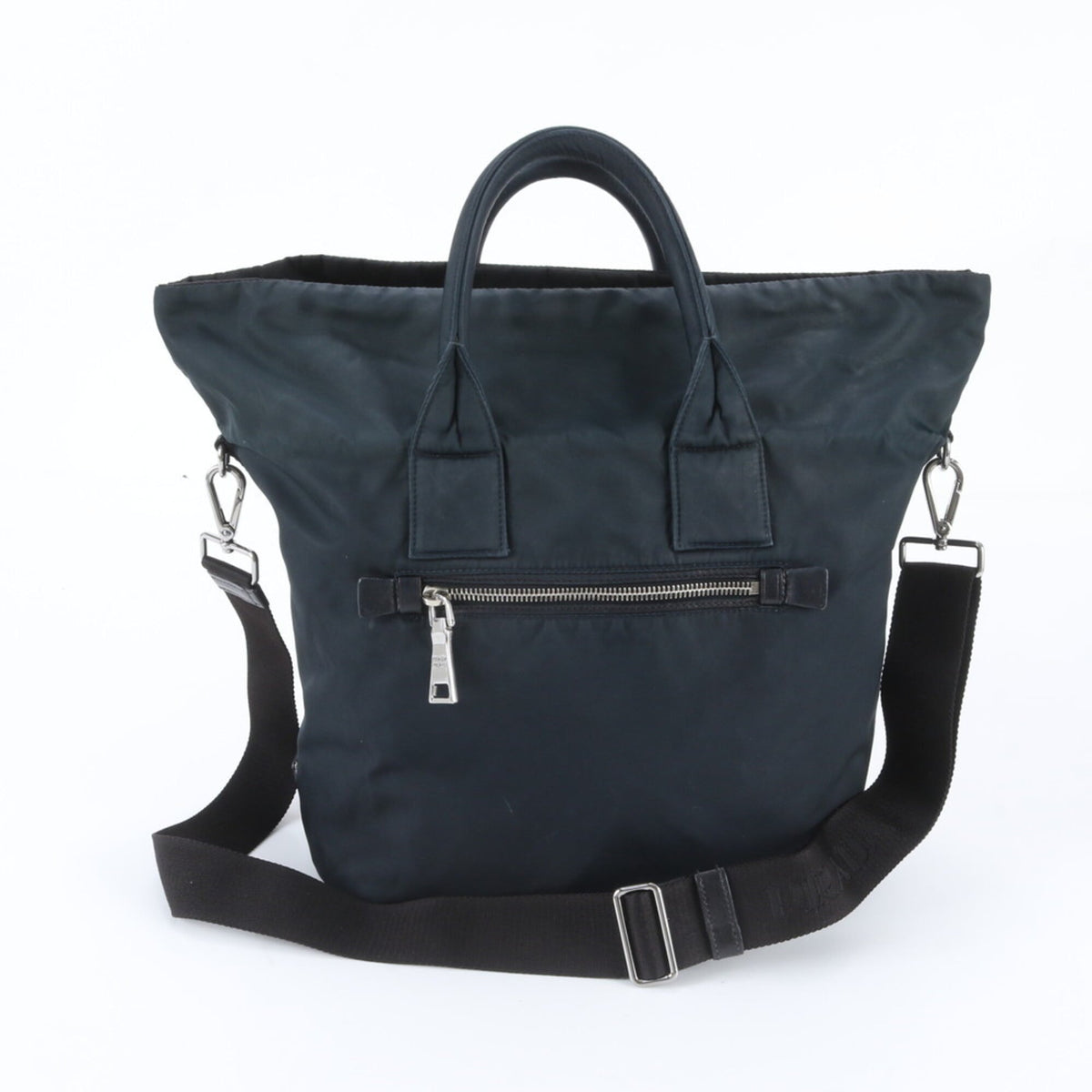 Prada Black Navy Leather Nylon Shoulder Bag (Pre-Owned)