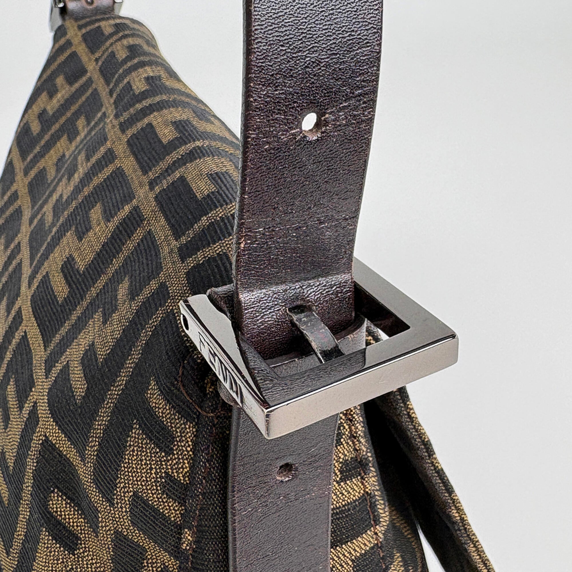 Fendi Zucca Brown Canvas Leather Shoulder Bag (Pre-Owned)