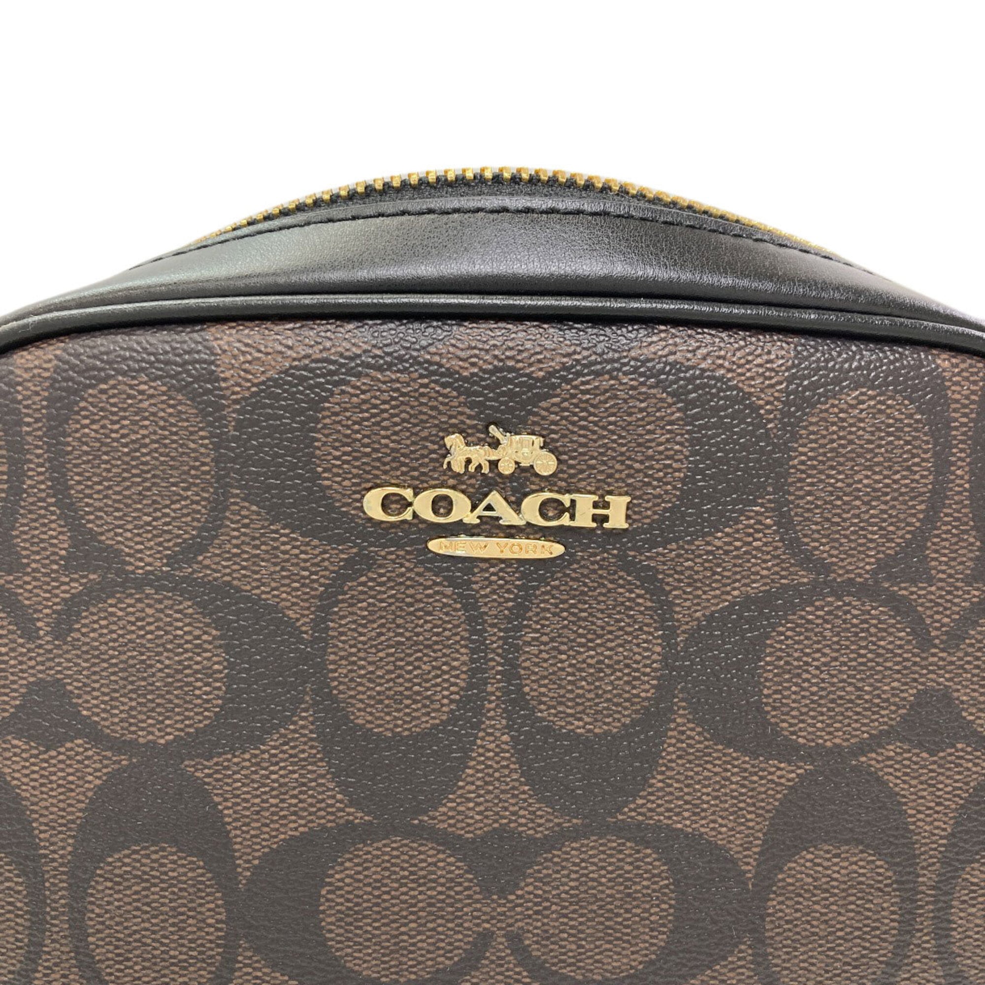 Coach Dark Brown Signature Line Pvc Shoulder Bag (Pre-Owned)