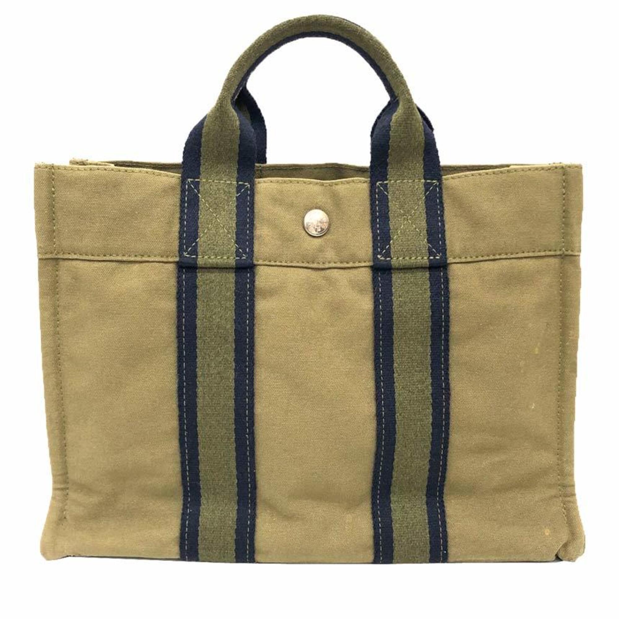 Hermes Khaki Cotton Canvas Tote Bag (Pre-Owned)