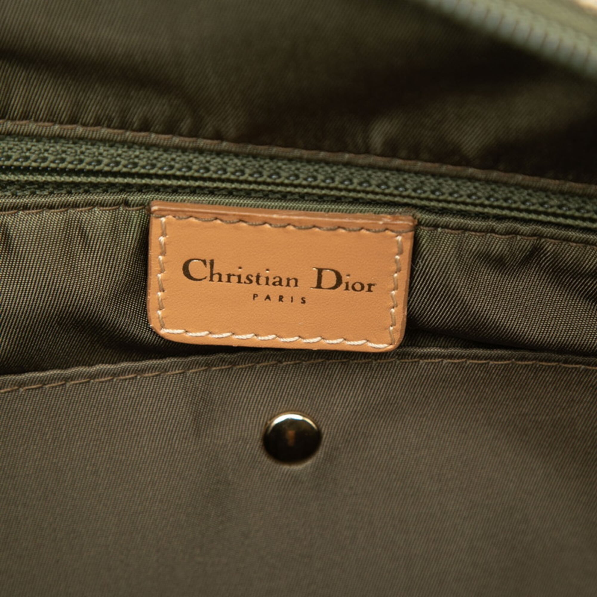 Christian Dior Beige Green Canvas Leather Handbag (Pre-Owned)