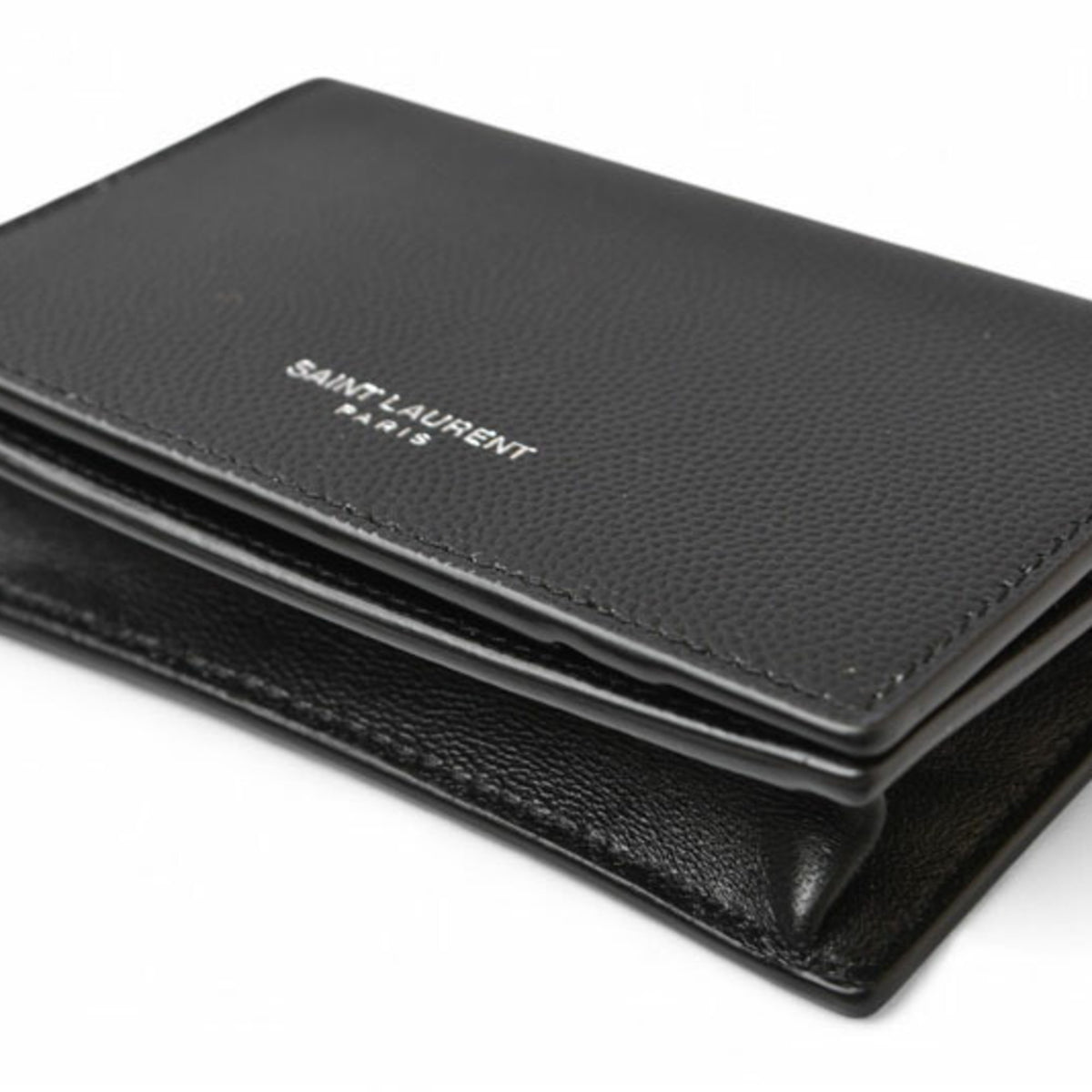 Saint Laurent Silver Black Leather Coin Purse/Coin Case (Pre-Owned)