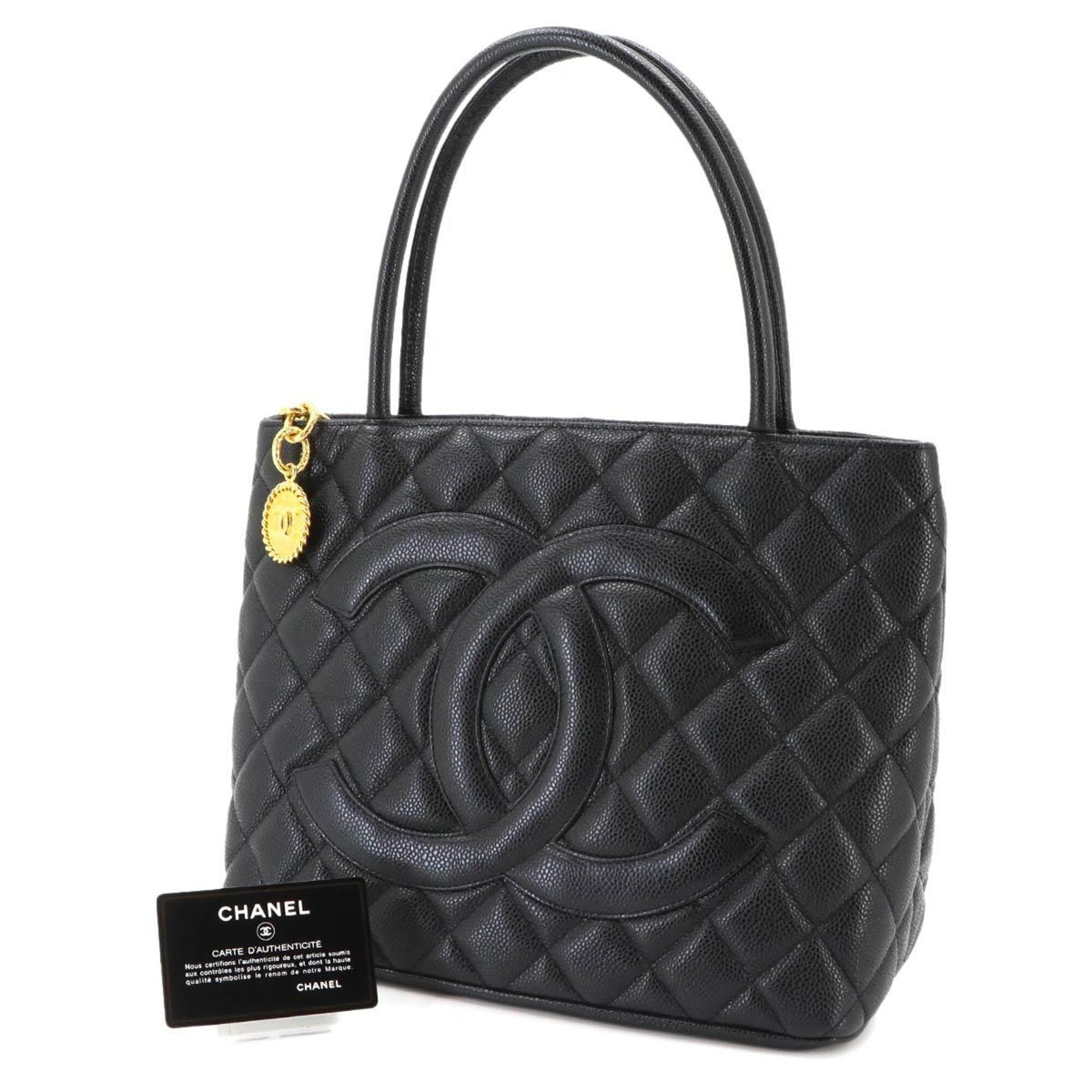 Chanel Black Grained Calfskin Handbag Tote Bag (Pre-Owned)