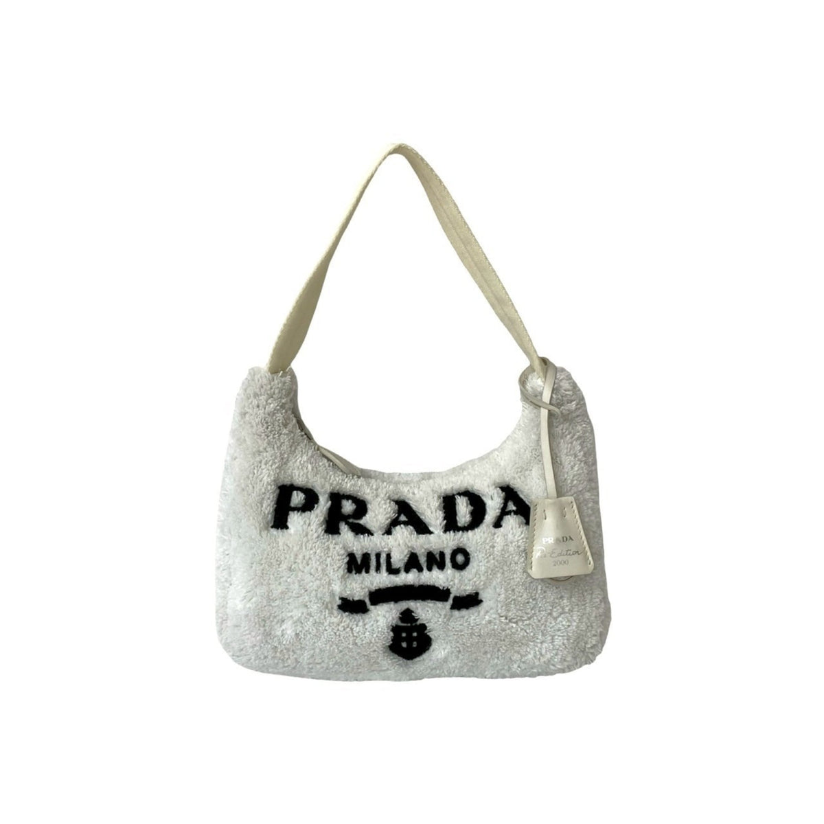 Prada White Pile Fabric Handbag Pouch (Pre-Owned)