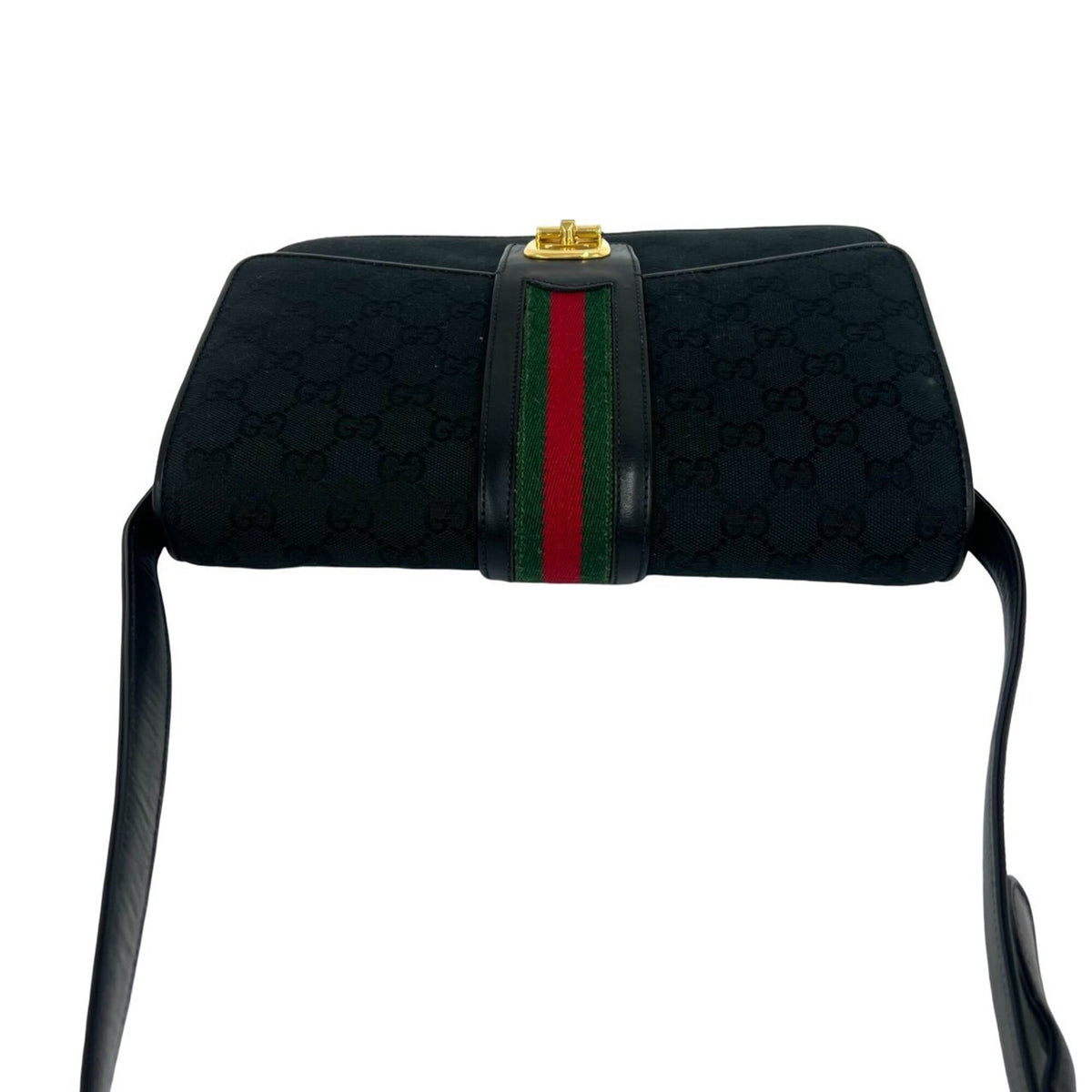 Gucci Black Green Red Color Canvas Leather Pochette Shoulder Bag (Pre-Owned)