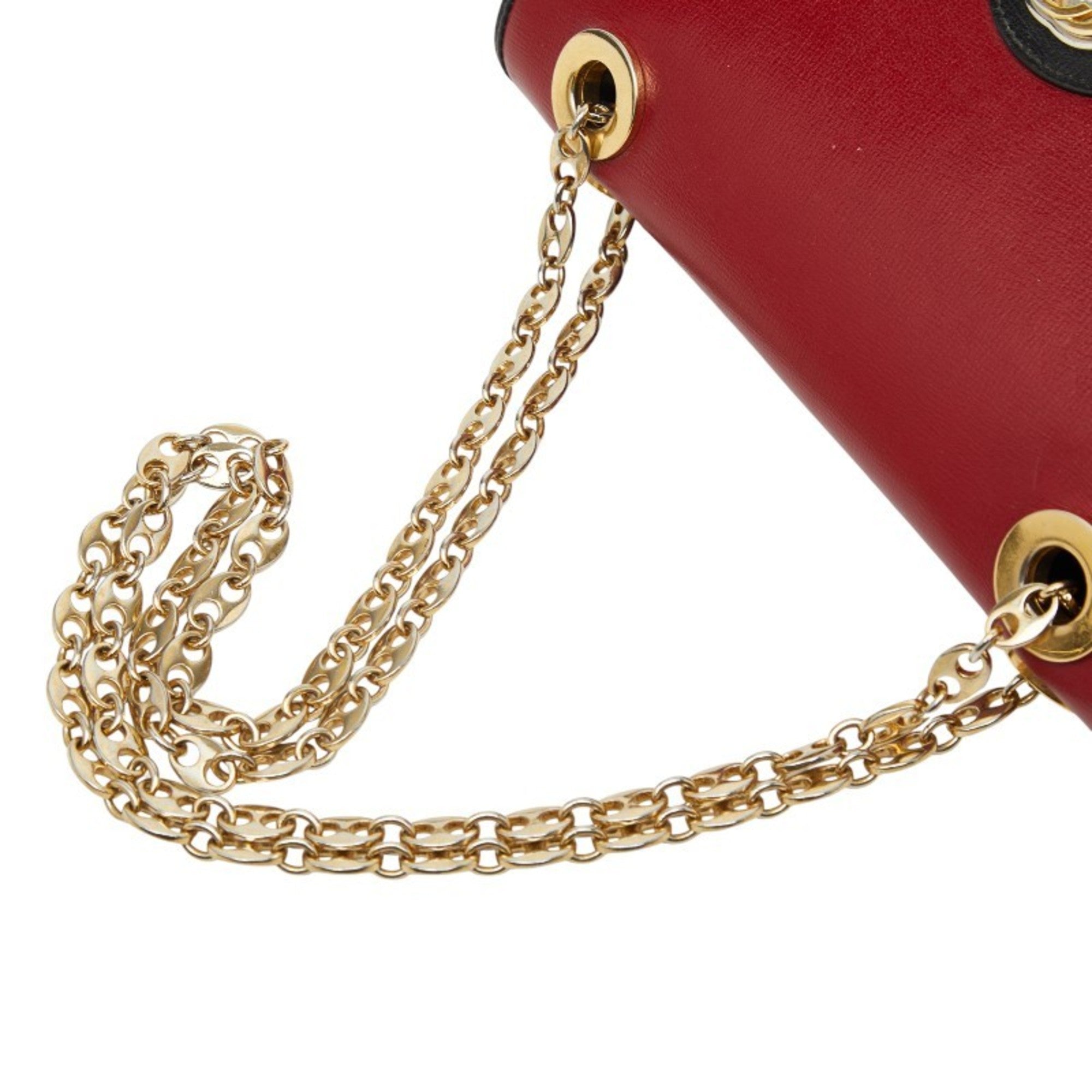 Gucci Black Red Color Leather Shoulder Bag (Pre-Owned)