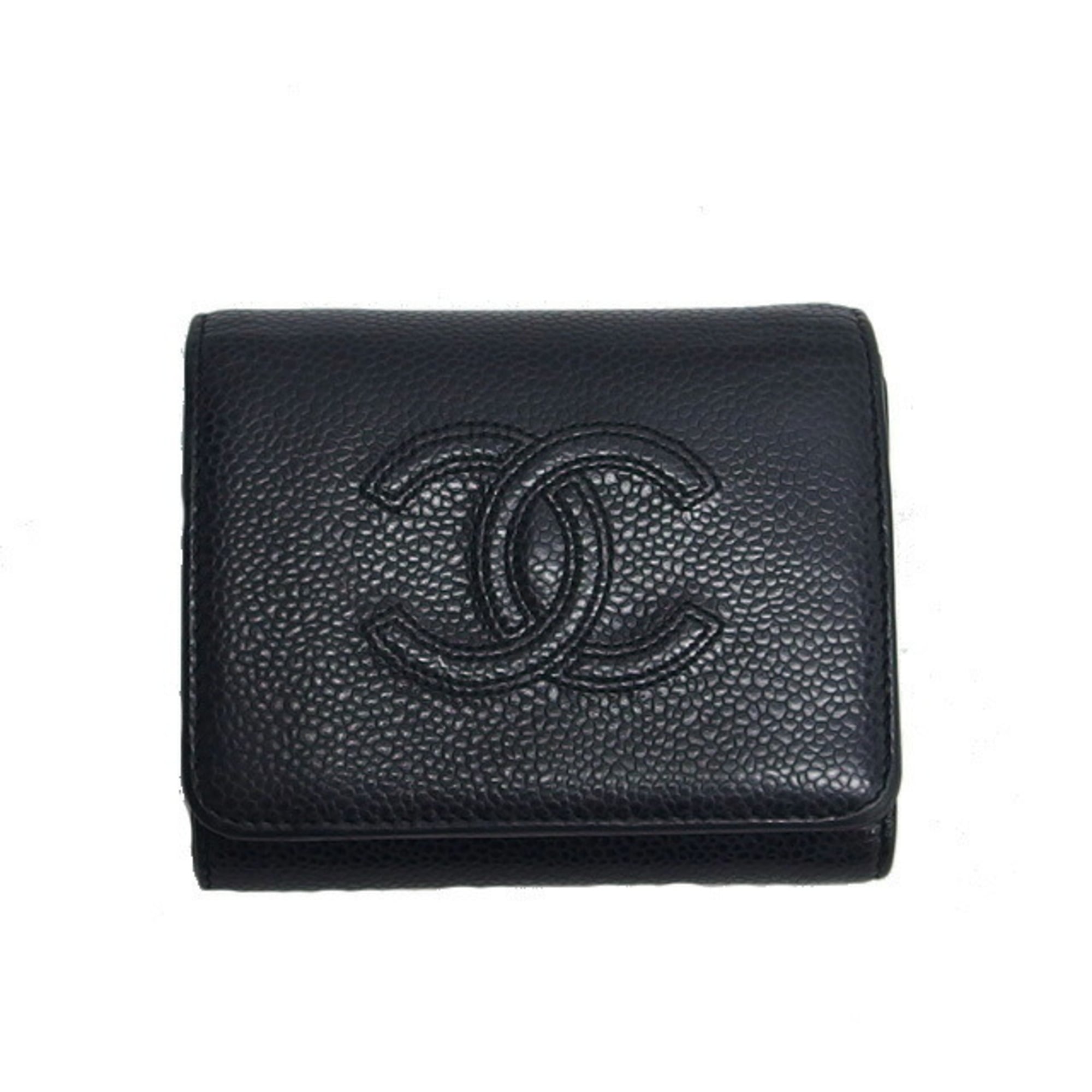 Chanel Black Grained Calfskin Wallet (Tri-Fold) (Pre-Owned)