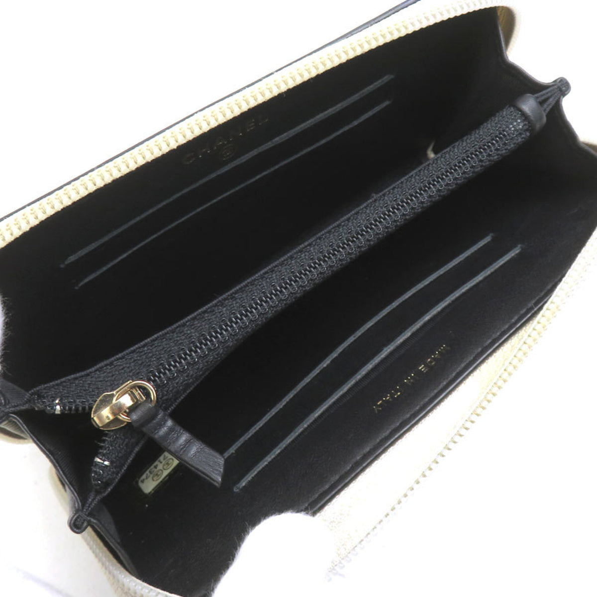 Chanel Gold Black Leather Long Wallet (Bi-Fold) (Pre-Owned)