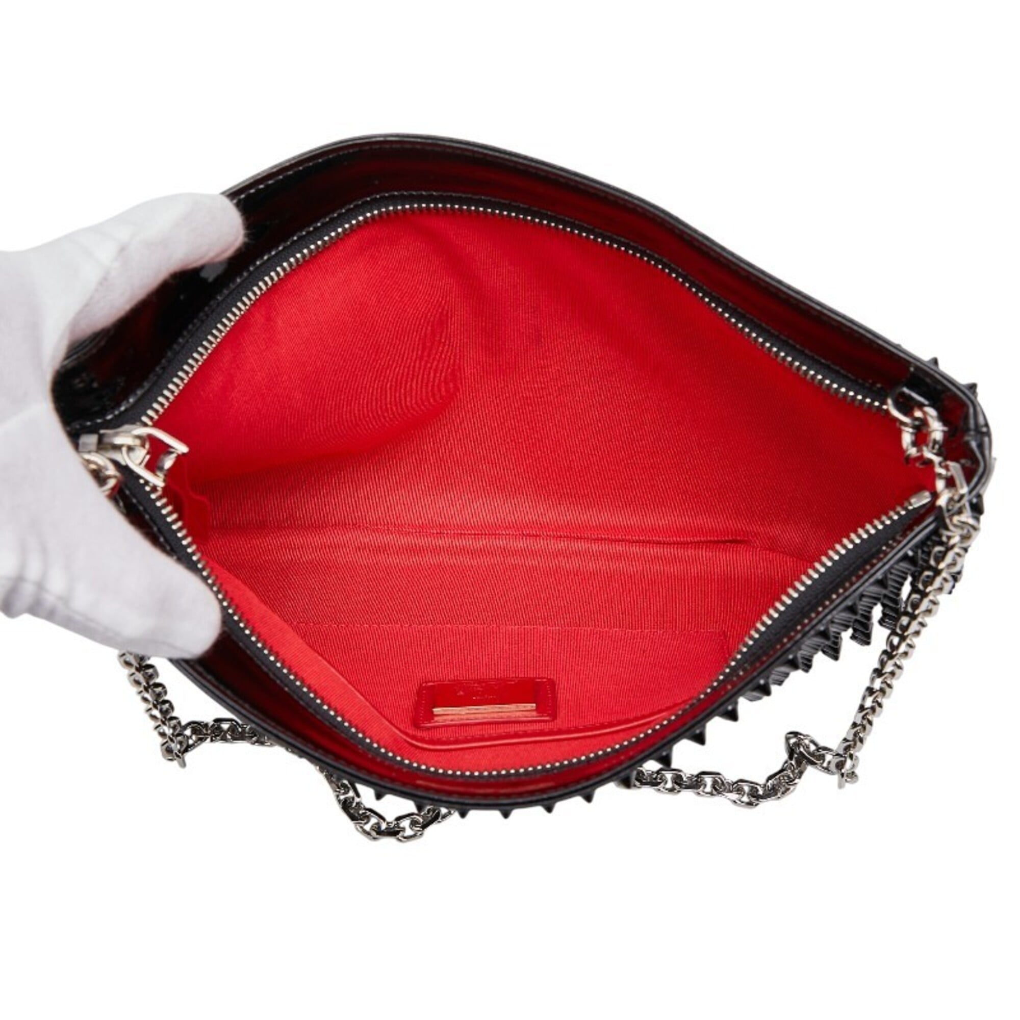 Christian Louboutin Black Patent Leather Clutch Bag Shoulder Bag (Pre-Owned)