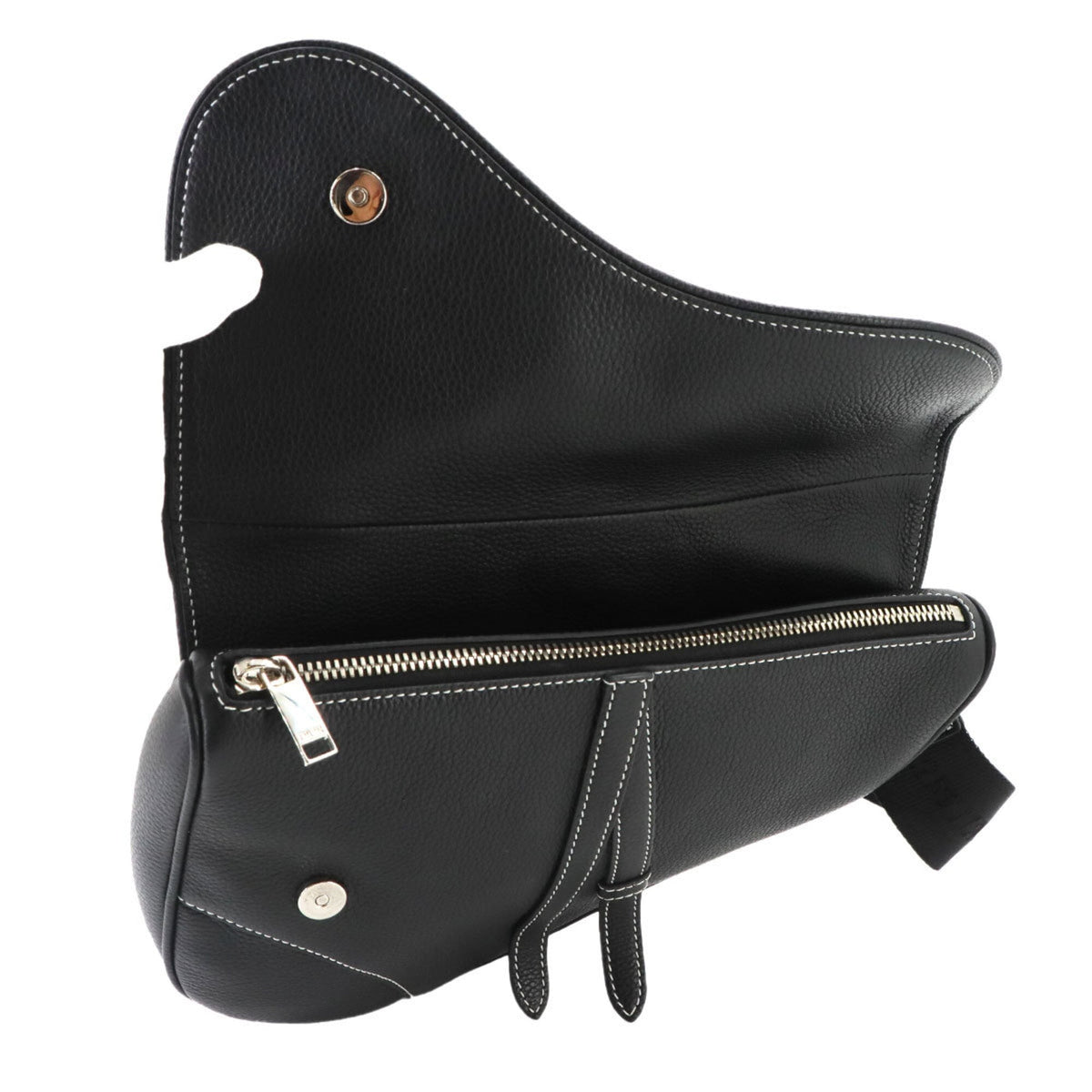 Christian Dior Black Leather Handbag Saddle Bag Shoulder Bag (Pre-Owned)