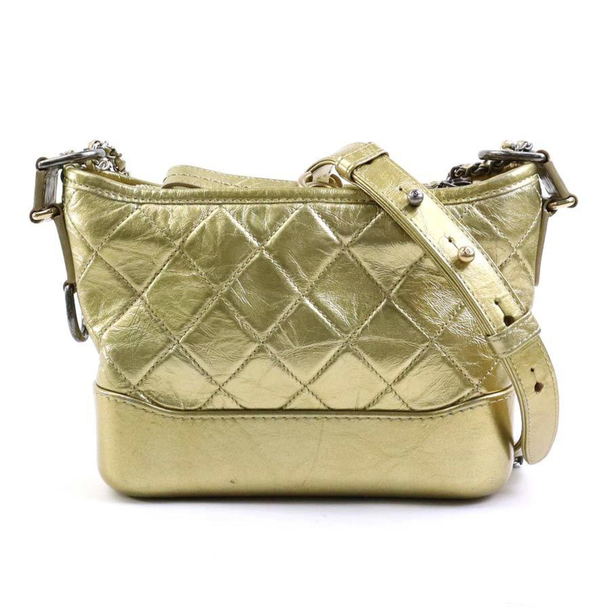 Chanel Gold Silver Leather Metal Shoulder Bag (Pre-Owned)