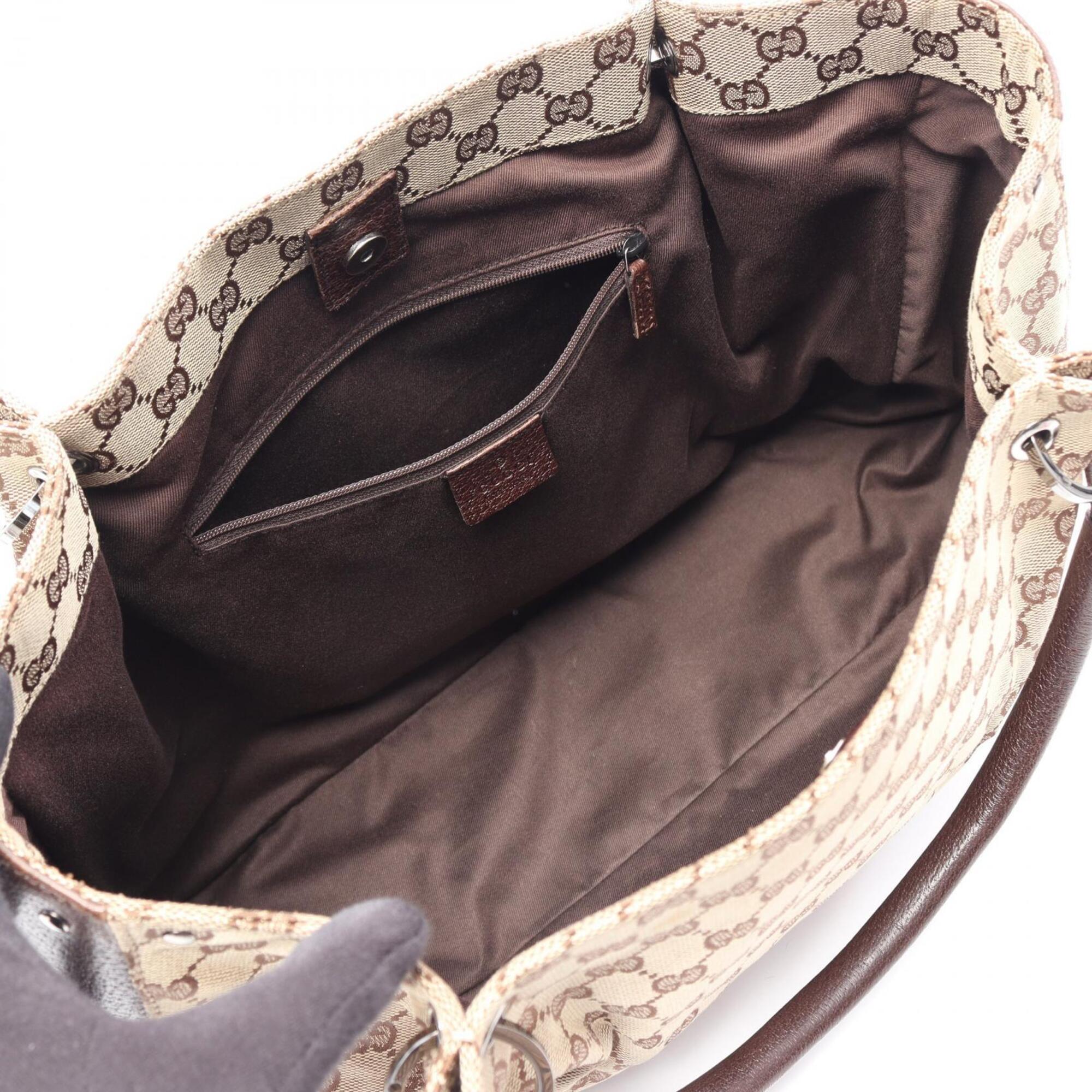 Gucci Beige Brown Gg Canvas Leather Handbag Tote Bag (Pre-Owned)