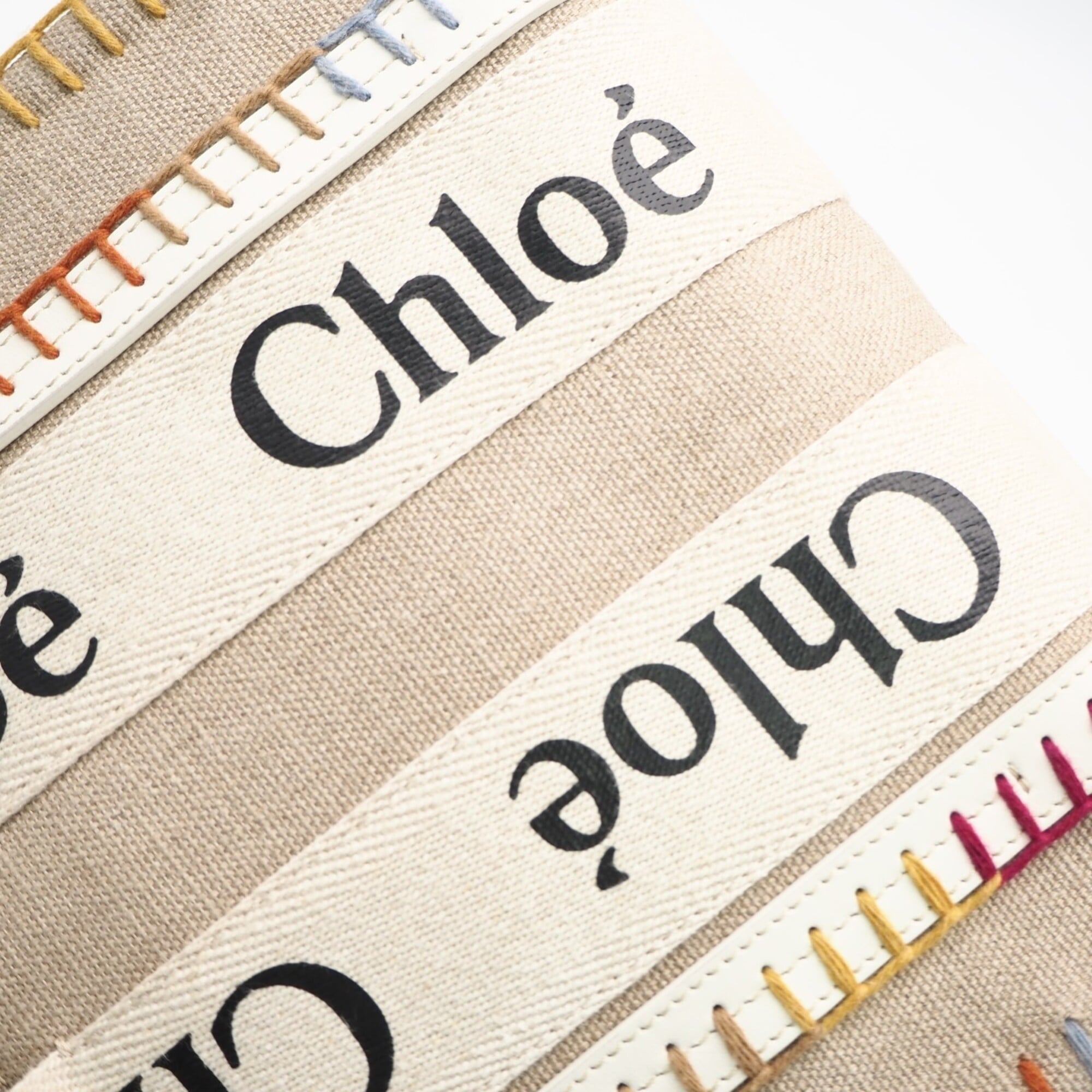 Chloé Beige Multi-Color Canvas Leather Handbag Tote Bag (Pre-Owned)