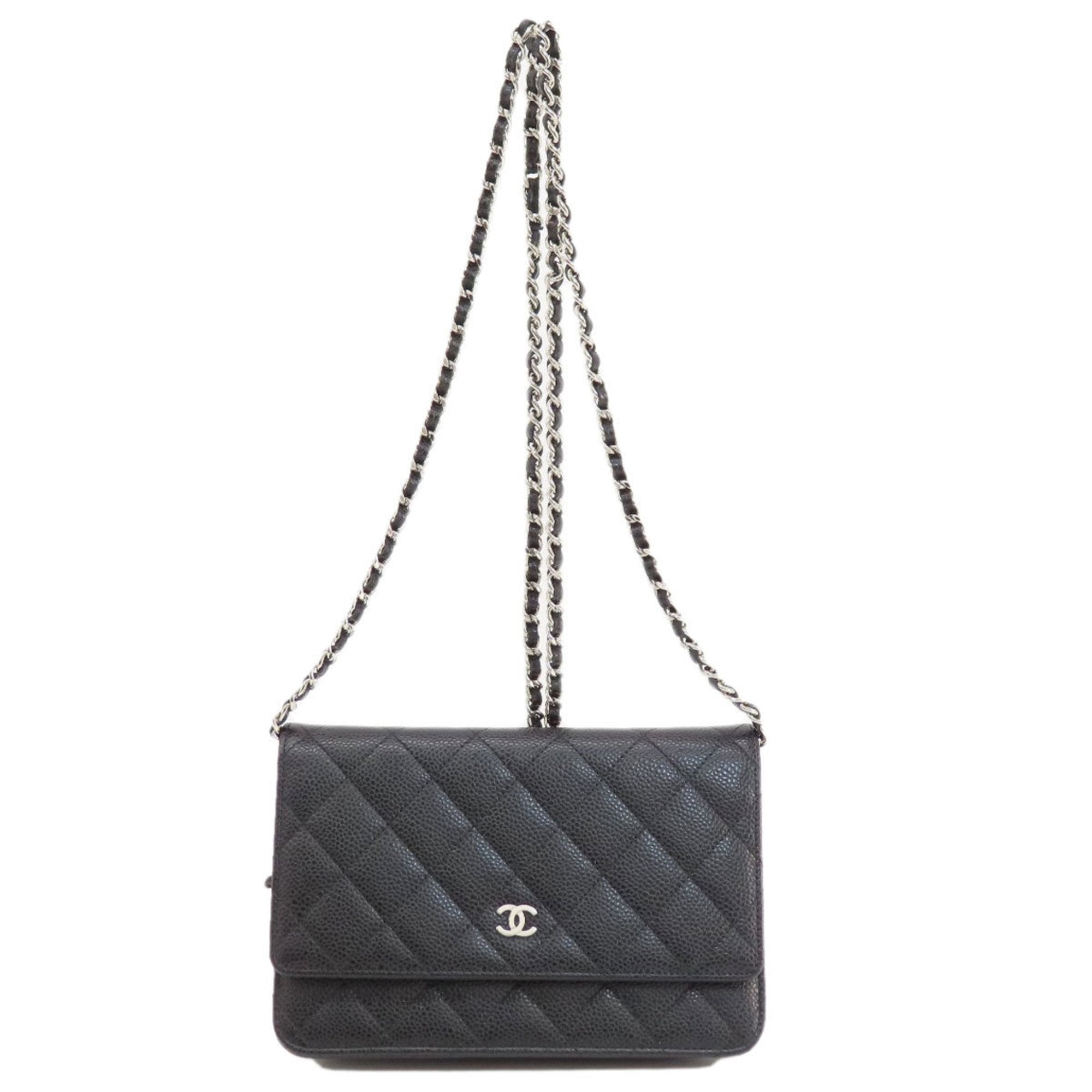 Chanel Black Caviar Leather Chain/Shoulder Wallet (Pre-Owned)
