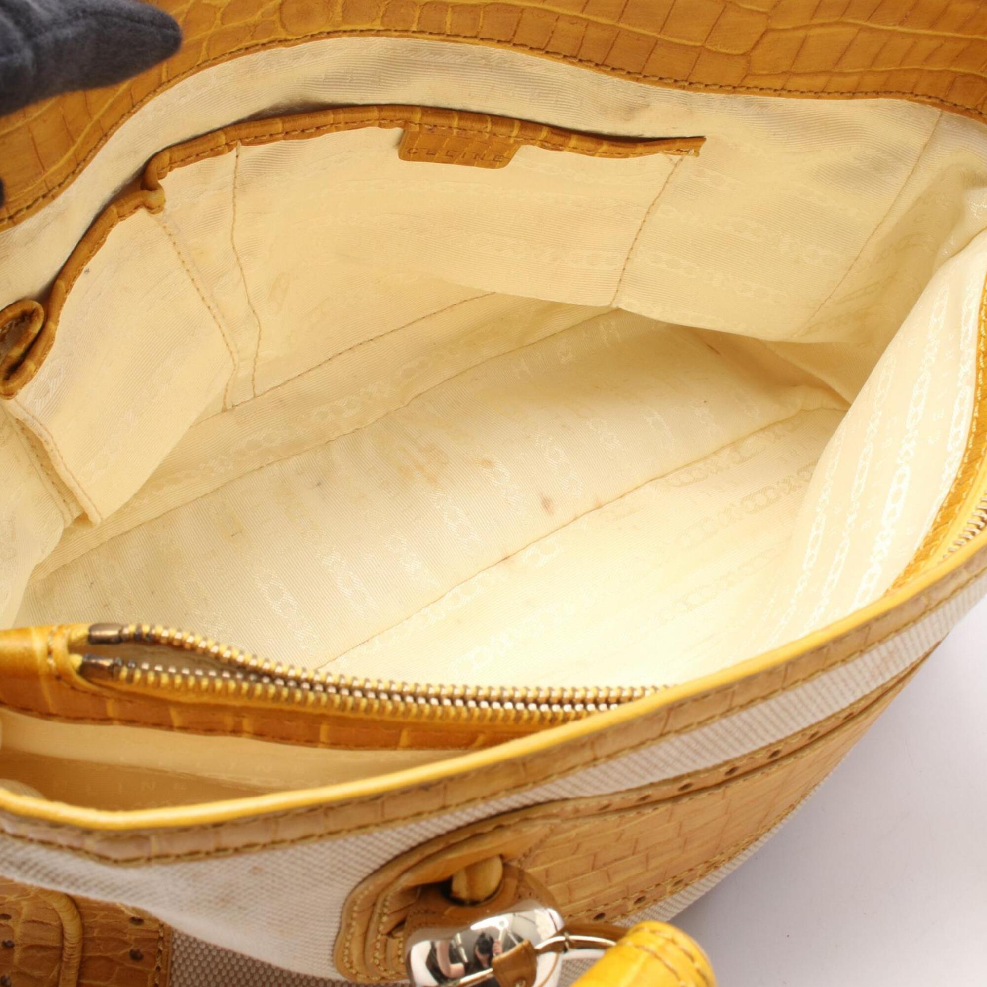 Celine Beige Yellow Canvas Leather Handbag (Pre-Owned)