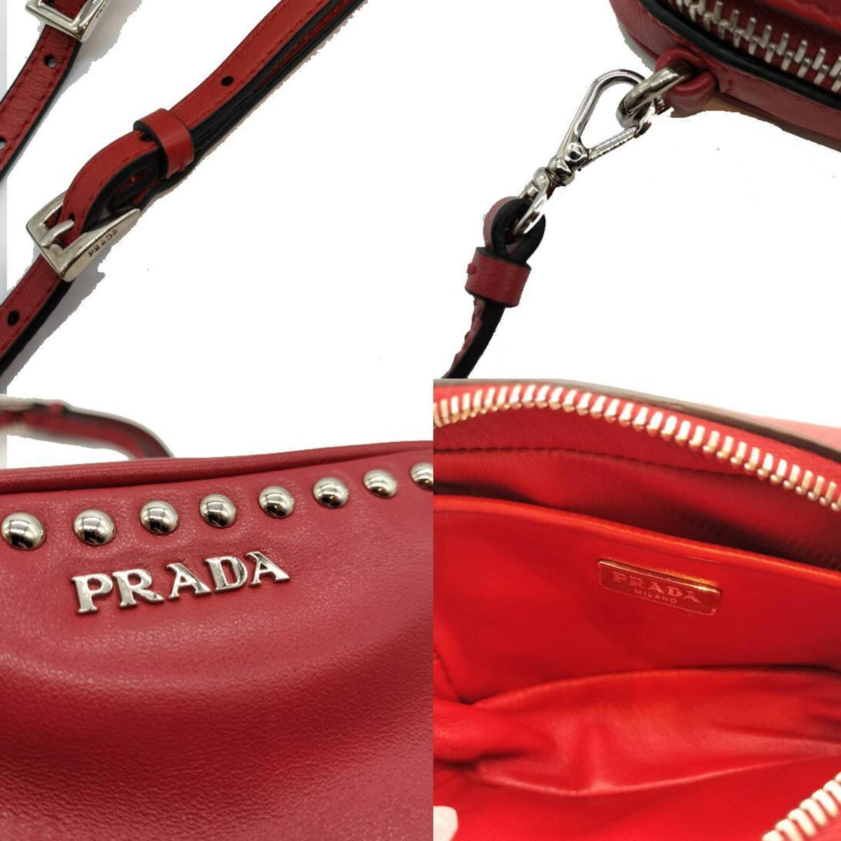 Prada Red Color Leather Pochette Shoulder Bag (Pre-Owned)