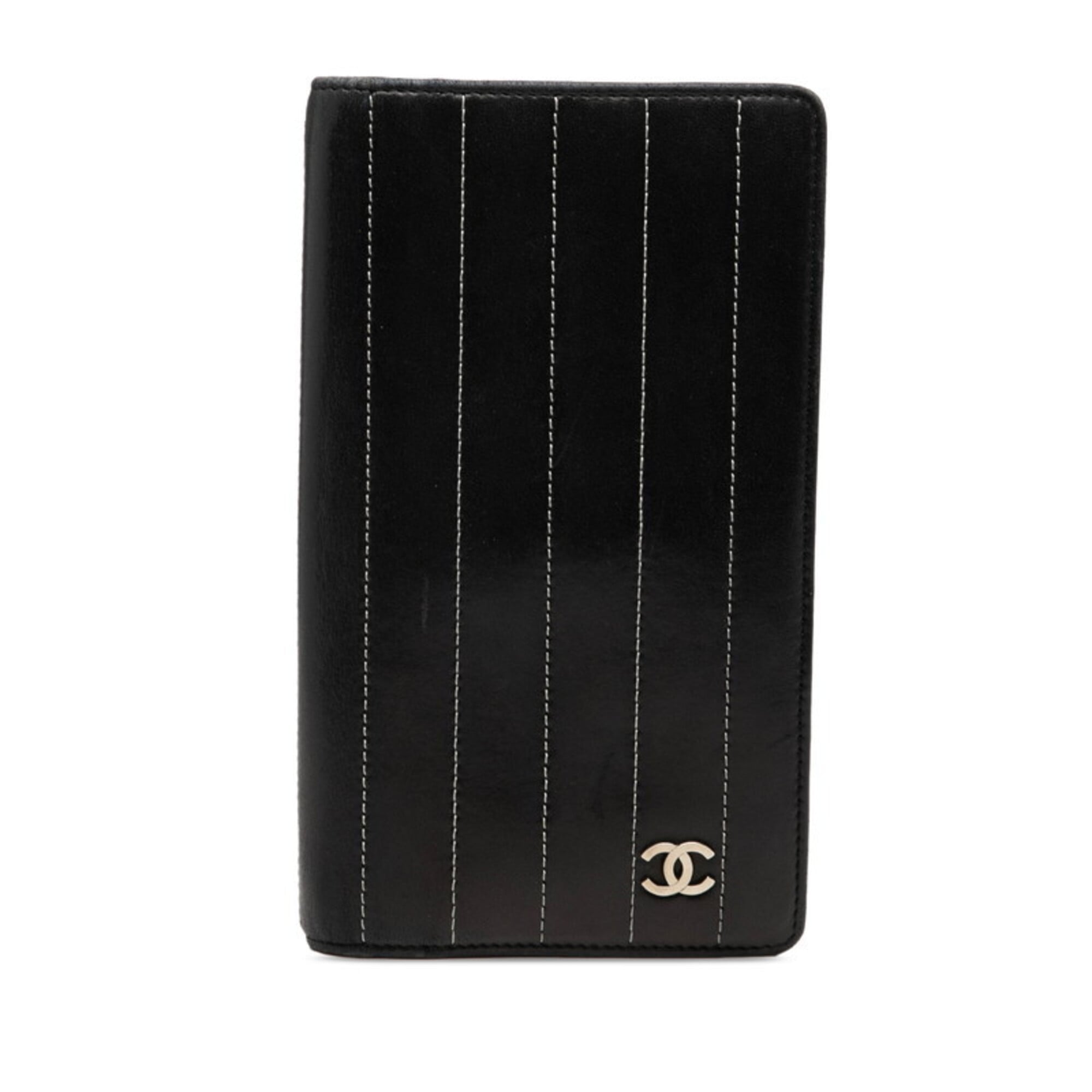 Chanel Black Leather Long Wallet (Bi-Fold) (Pre-Owned)