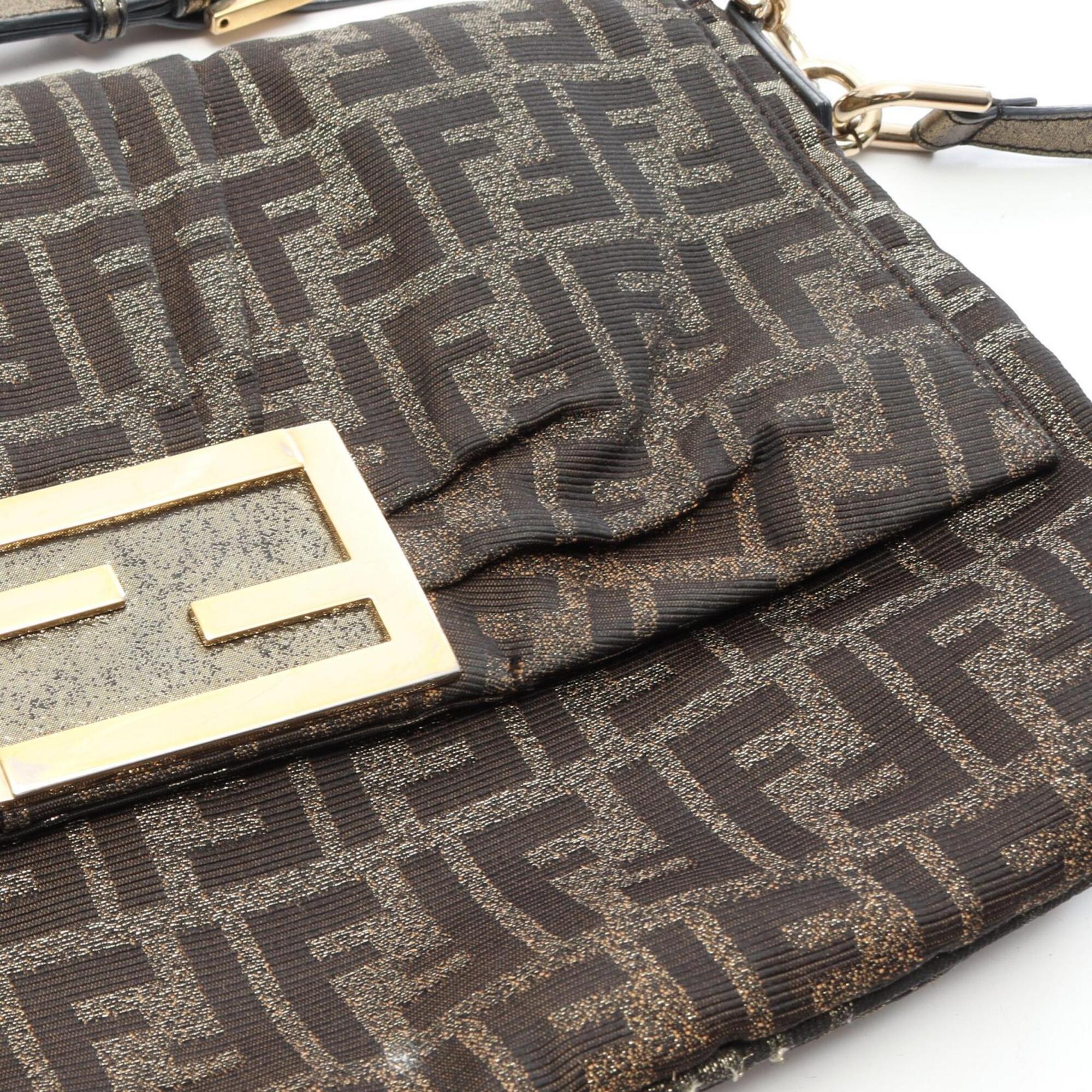 Fendi Brown Khaki Leather Nylon Canvas Handbag Shoulder Bag (Pre-Owned)
