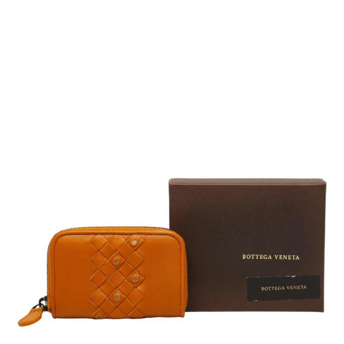 Bottega Veneta Intrecciato Brown Orange Leather Long Wallet (Bi-Fold) (Pre-Owned)