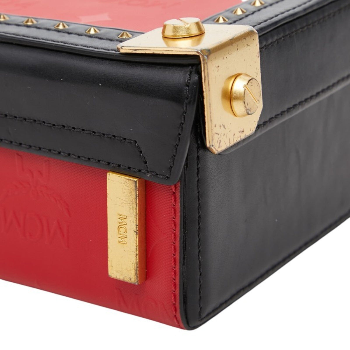 Mcm Black Red Color Leather Handbag Shoulder Bag (Pre-Owned)