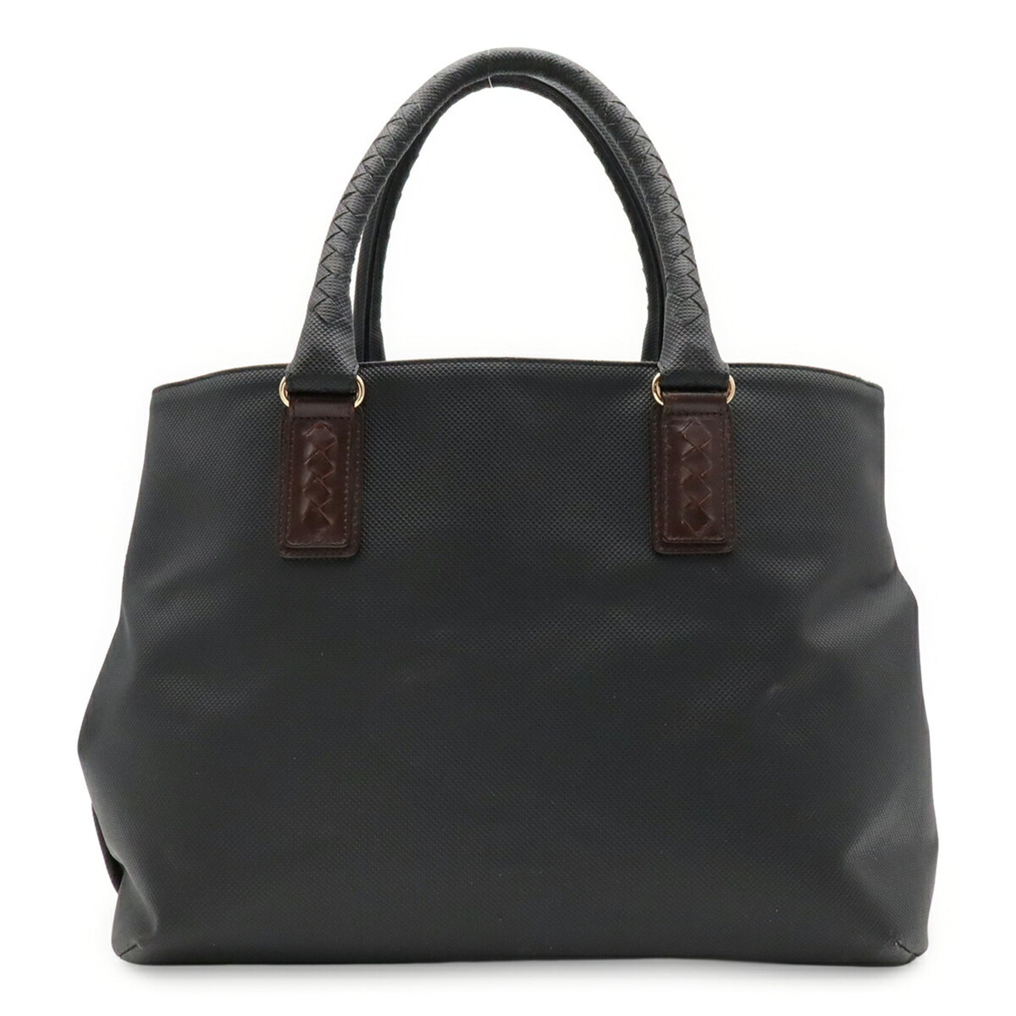 Bottega Veneta Black Dark Brown Coated Canvas Leather Shoulder Bag Tote Bag (Pre-Owned)