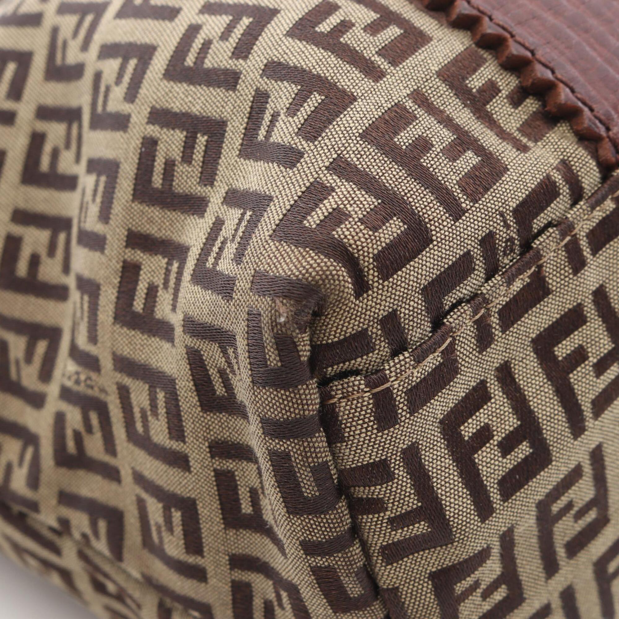 Fendi Beige Brown Canvas Leather Handbag Tote Bag (Pre-Owned)
