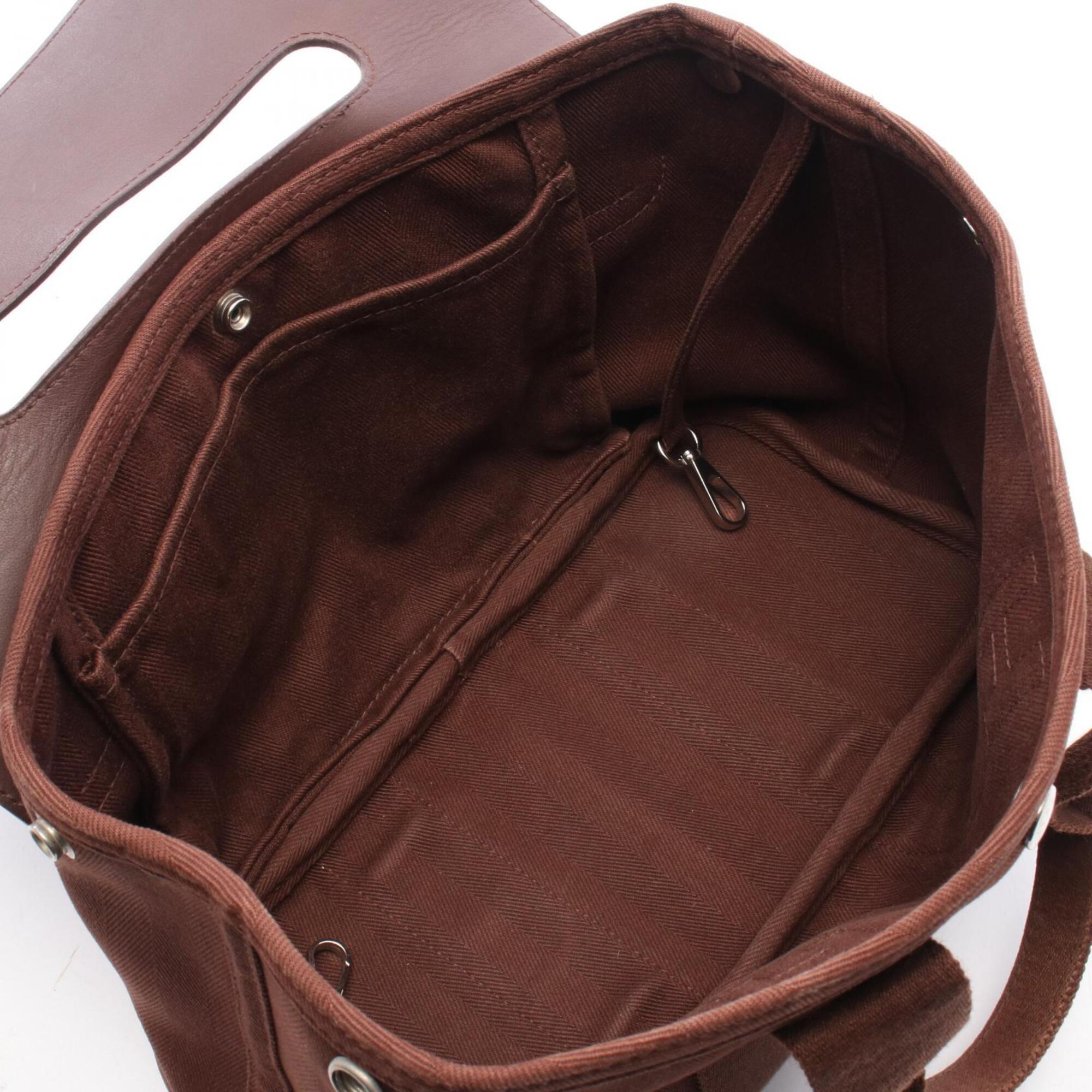 Hermes Brown Toile Chevron Leather Canvas Handbag (Pre-Owned)