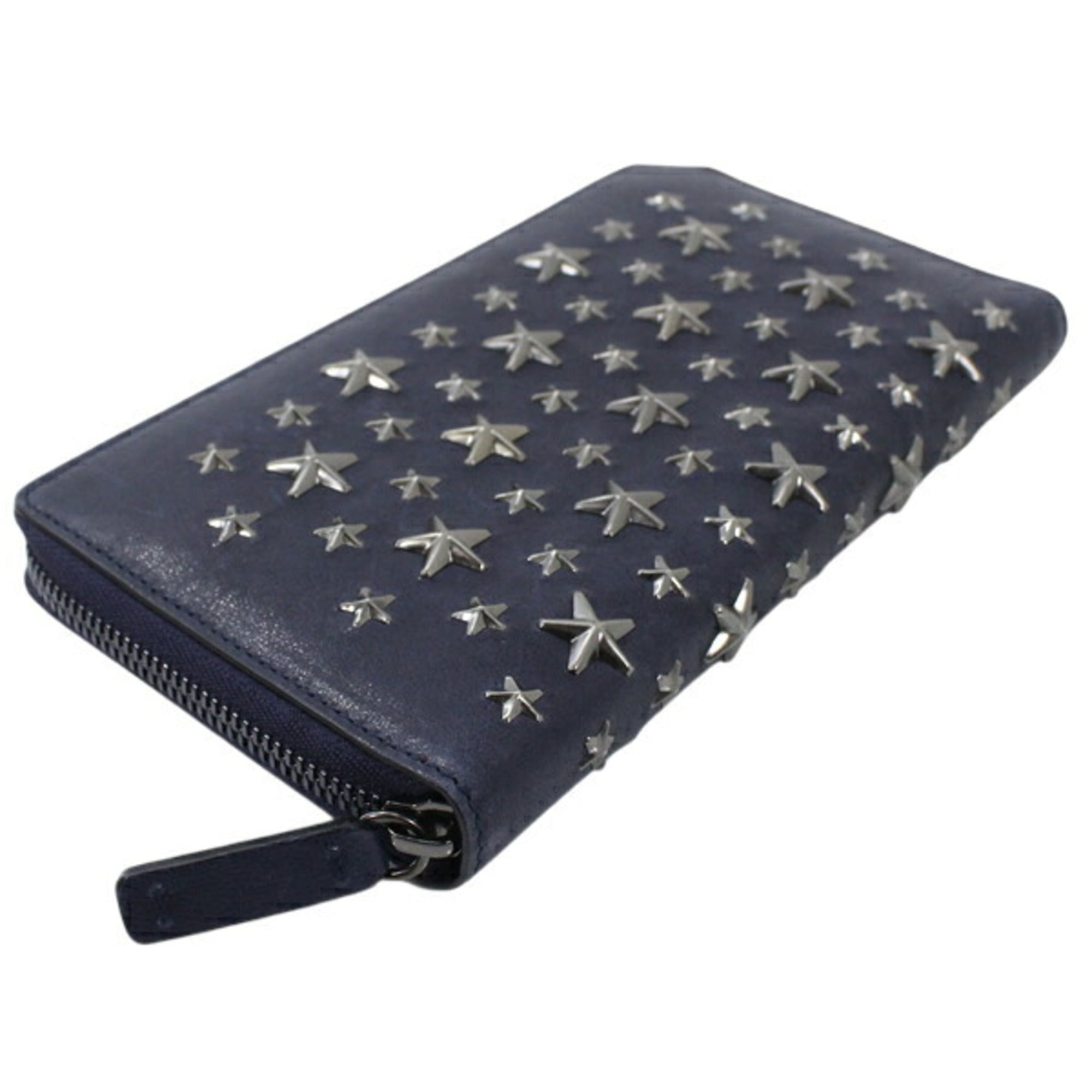 Jimmy Choo Gunmetal Navy Leather Long Wallet (Bi-Fold) (Pre-Owned)