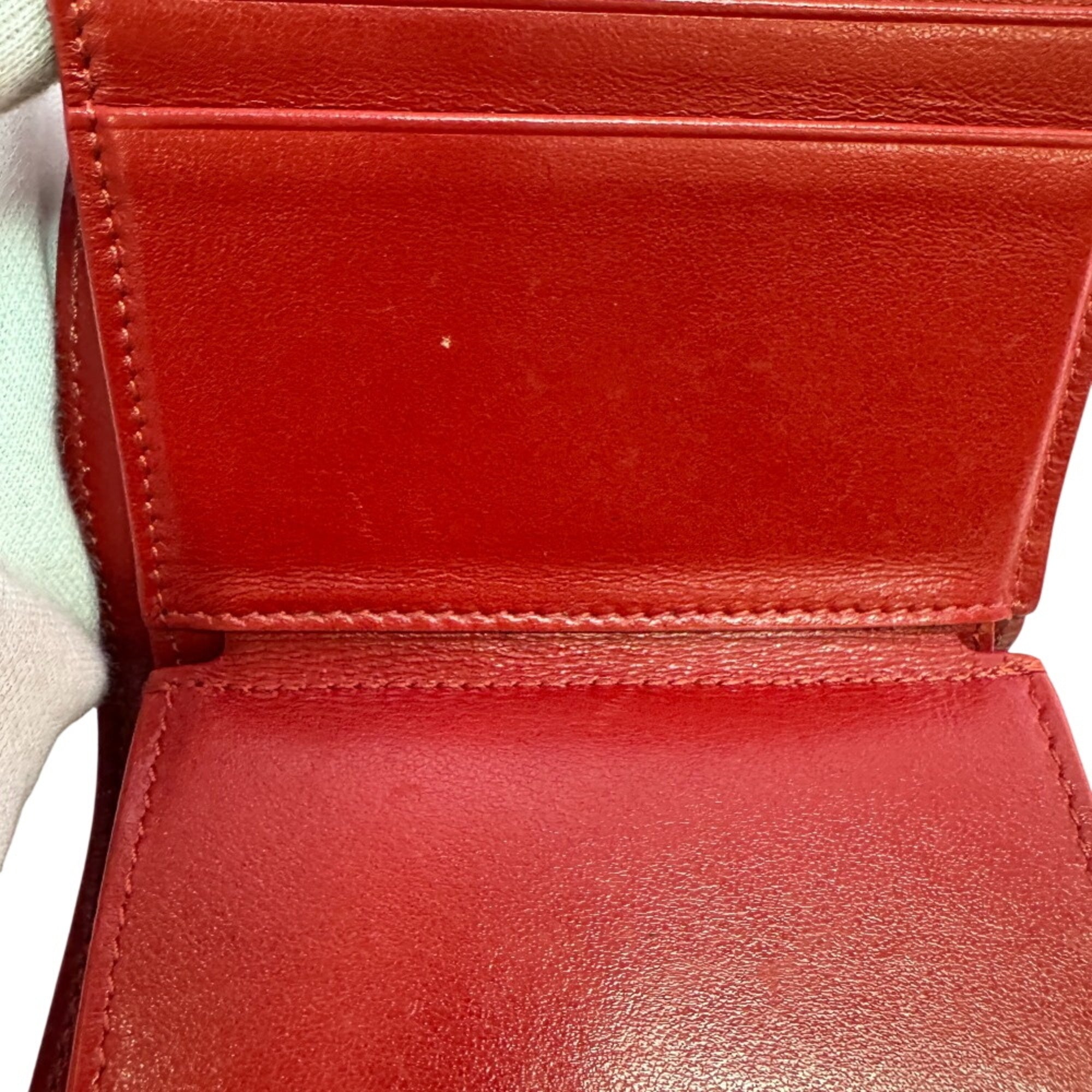 Celine Red Color Leather Wallet (Tri-Fold) (Pre-Owned)